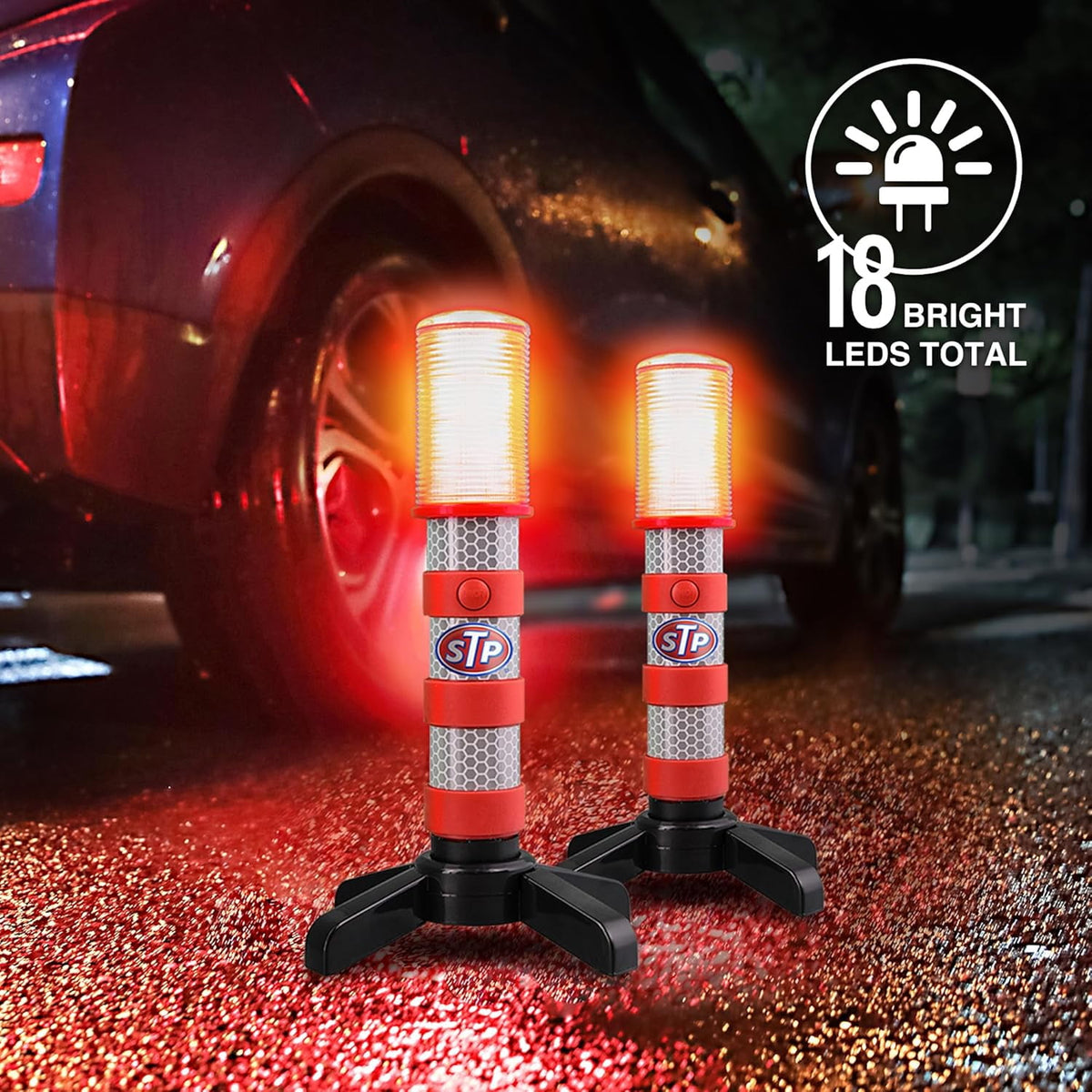 STP LED Road Flares, Multipurpose Roadside Safety Car Emergency Kit, 2-Pack