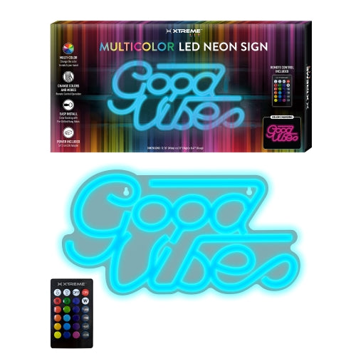 "Good Vibes" Multi-Color LED Neon Sign – 12.7" x 6.7" Decorative Wall Light with USB Power, Integrated Hanging Holes & Energy-Efficient Glow