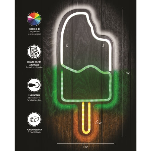 18” Ice Cream Multi-Color LED Neon Sign – Vibrant Wall Decor with USB Power & Easy Hang Hooks for Bedrooms, Kitchens, and Shops