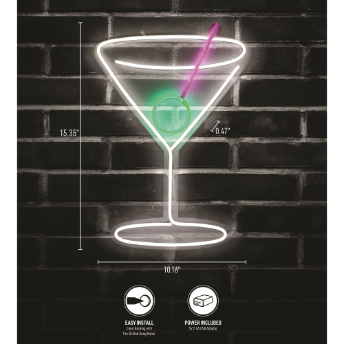 Martini Glass LED Neon Sign – 10.16" x 15.35" Vibrant Wall Decor with USB Power & Easy Mounting for Home Bars, Lounges, and Man Caves