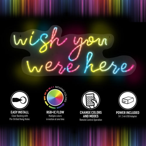 "Wish You Were Here" LED Neon Sign – 25.6" x 10.6" Multi-Color Script Wall Decor, Dimmable USB-Powered Neon Light for Bedrooms, Living Rooms, and Gaming Setups