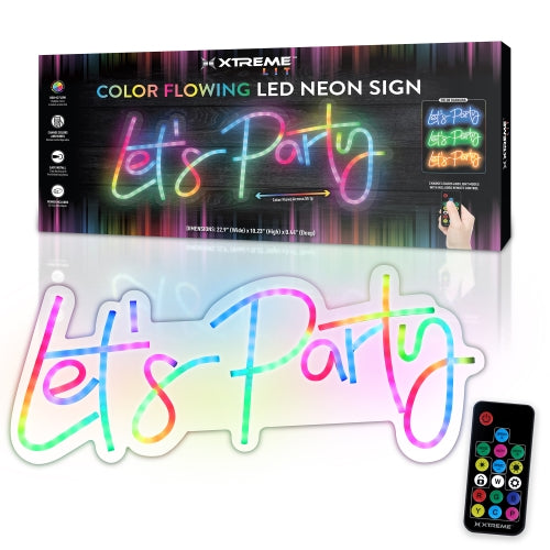 "Let's Party" Multi-Color LED Neon Sign – 23" Large Decorative Wall Light with USB Power and Easy Mount Design for Events, Game Rooms, and Home Decor