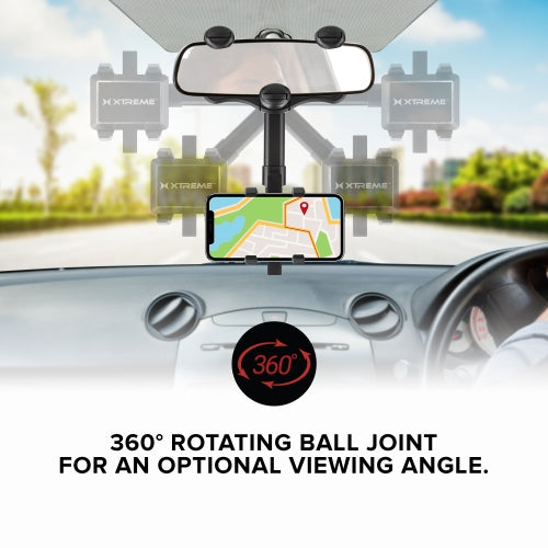 Adjustable Rearview Mirror Phone Mount for Car, Hands-Free Smartphone Holder for GPS Navigation, Maps & Calls, Black