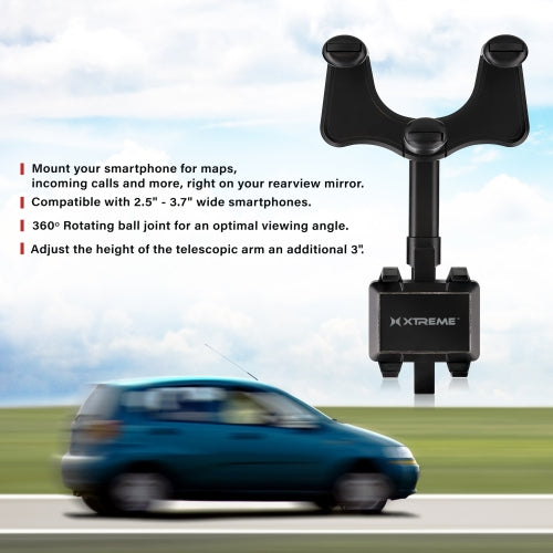 Adjustable Rearview Mirror Phone Mount for Car, Hands-Free Smartphone Holder for GPS Navigation, Maps & Calls, Black