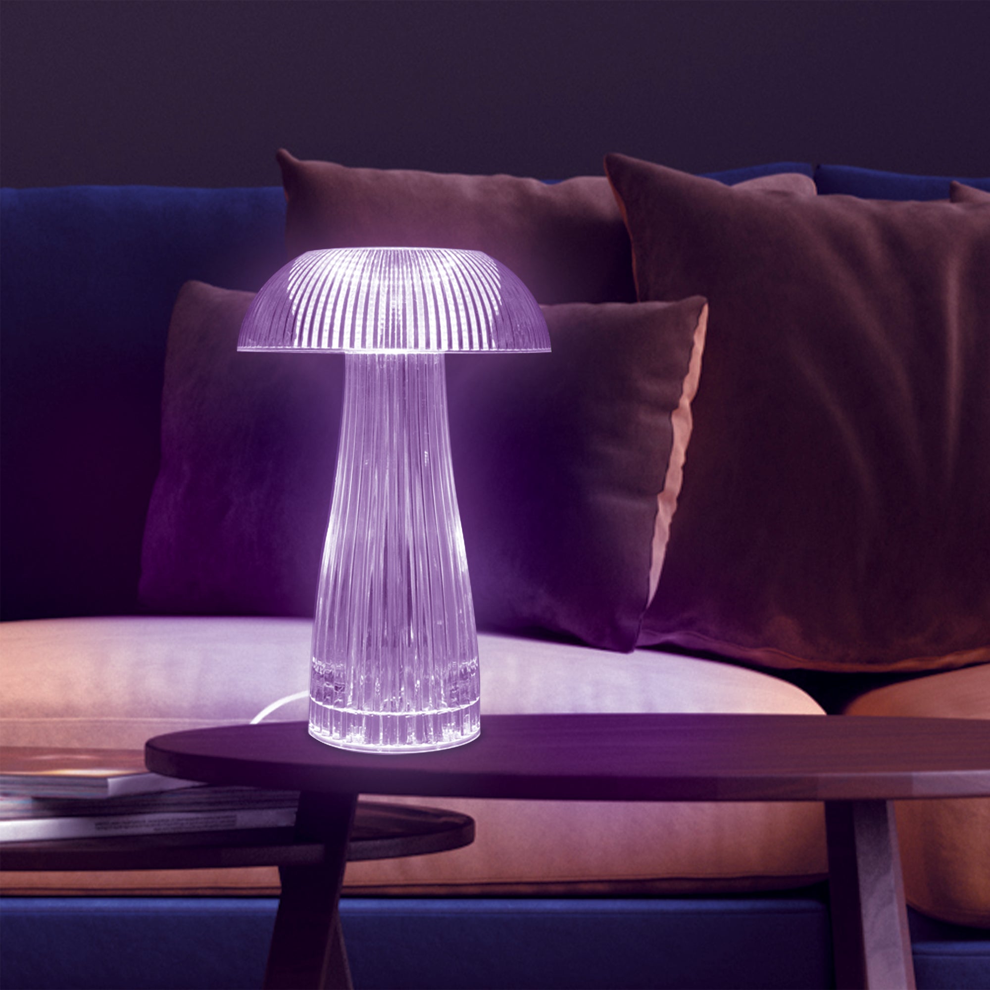Neon Multi-Color Mushroom LED Tabletop Touch Lamp, with Remote, Crystal Finish