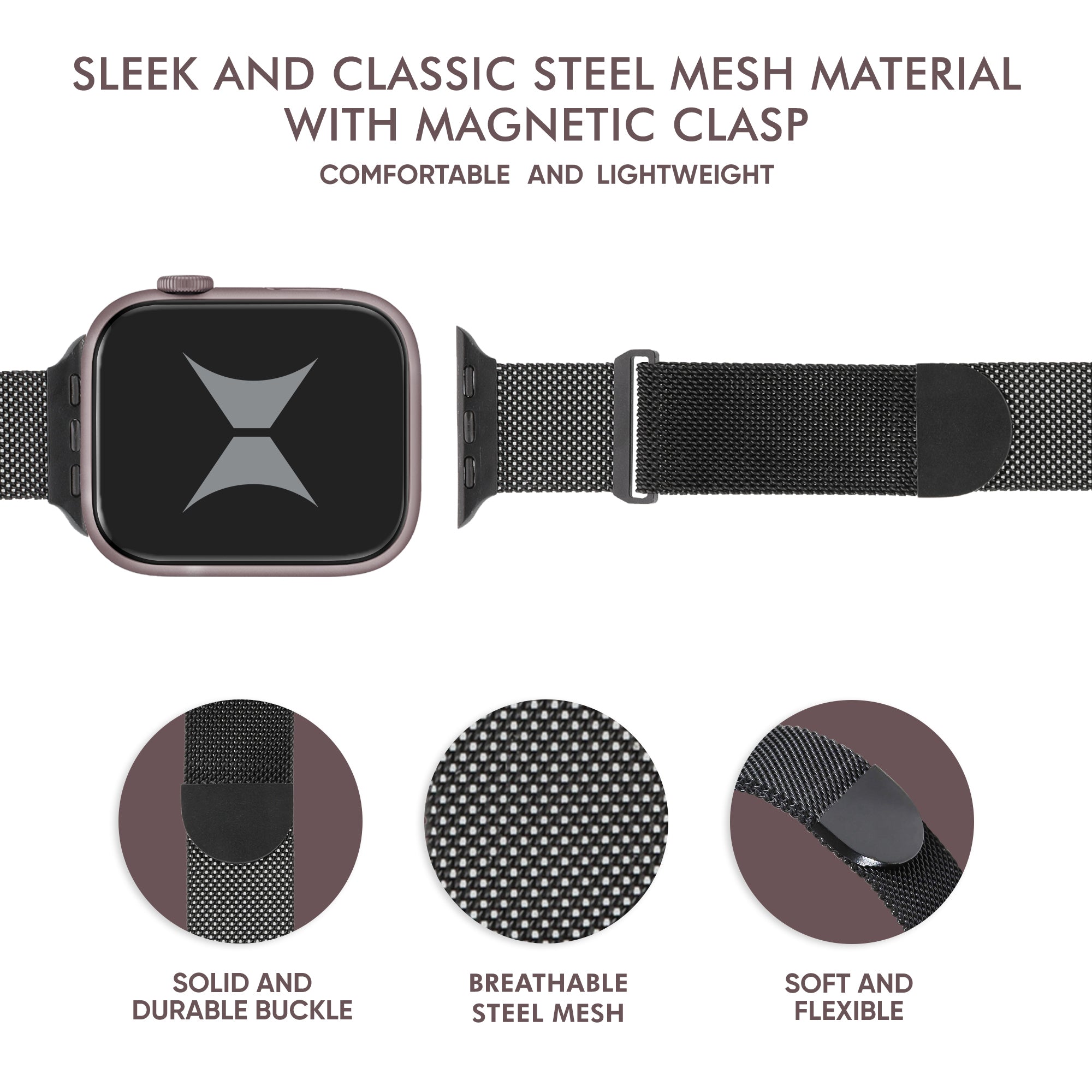 Premium Steel Mesh Apple Watch Band with Adjustable Magnetic Clasp, Starlight Finish, Universal Fit for all Small Series, Easy Installation