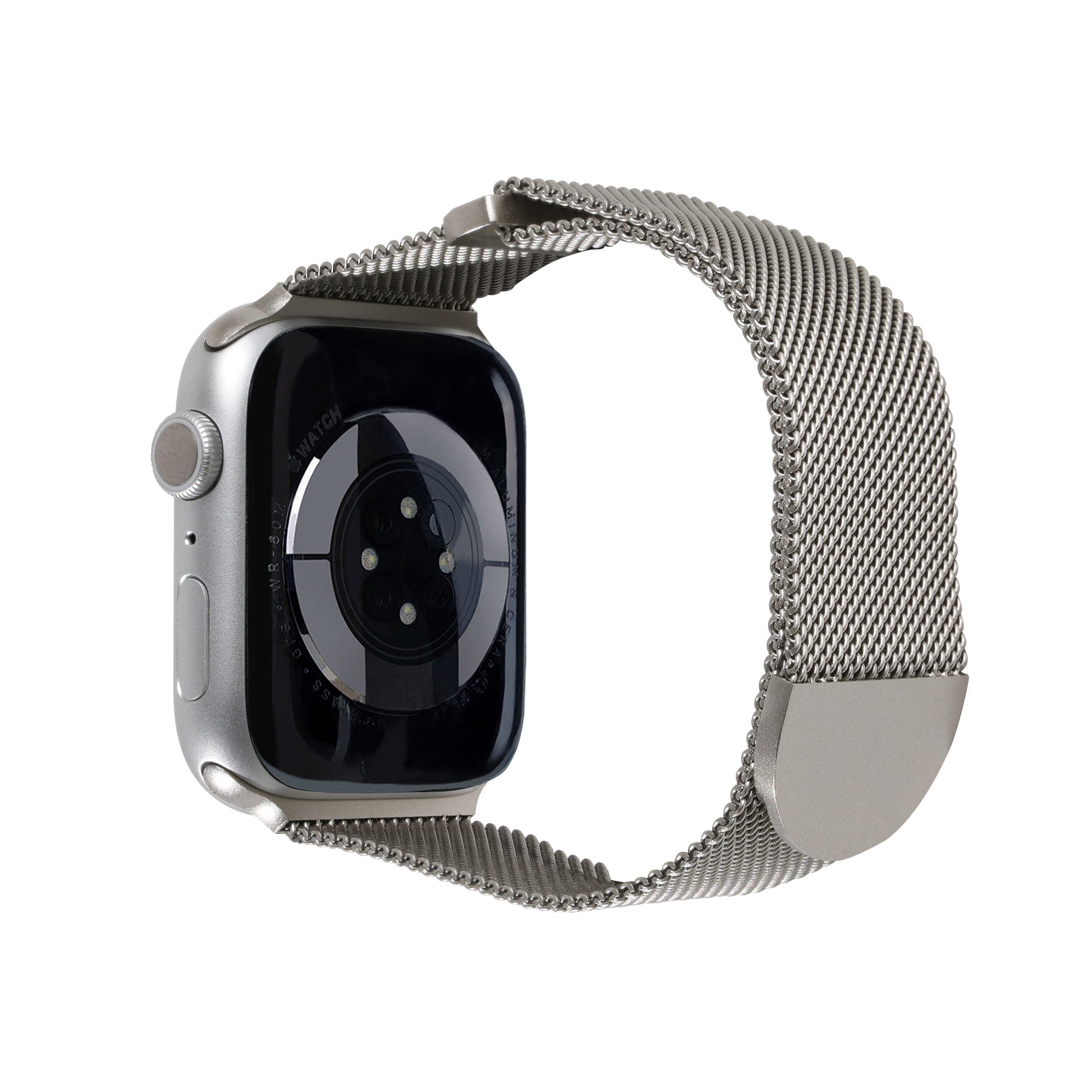 Premium Steel Mesh Apple Watch Band with Adjustable Magnetic Clasp, Starlight Finish, Universal Fit for all Large Series, Easy Installation