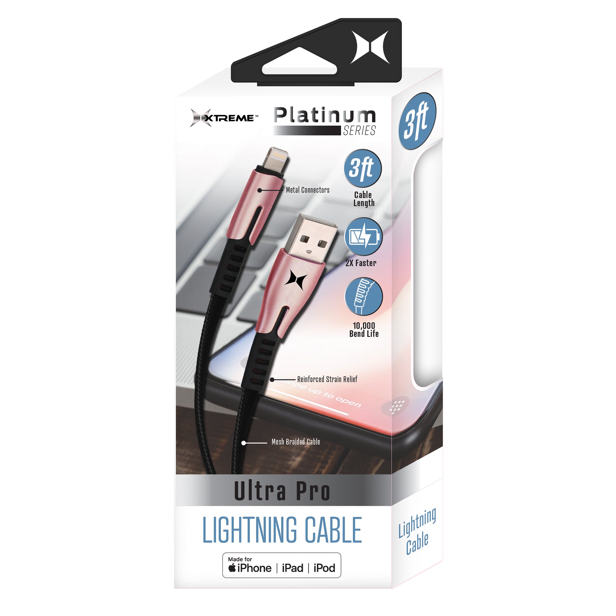 3ft Lightning to USB-A Sync & Charge Cable – High-Strength Mesh Braided MFi Certified Power Cord for iPhone, iPad, and AirPods