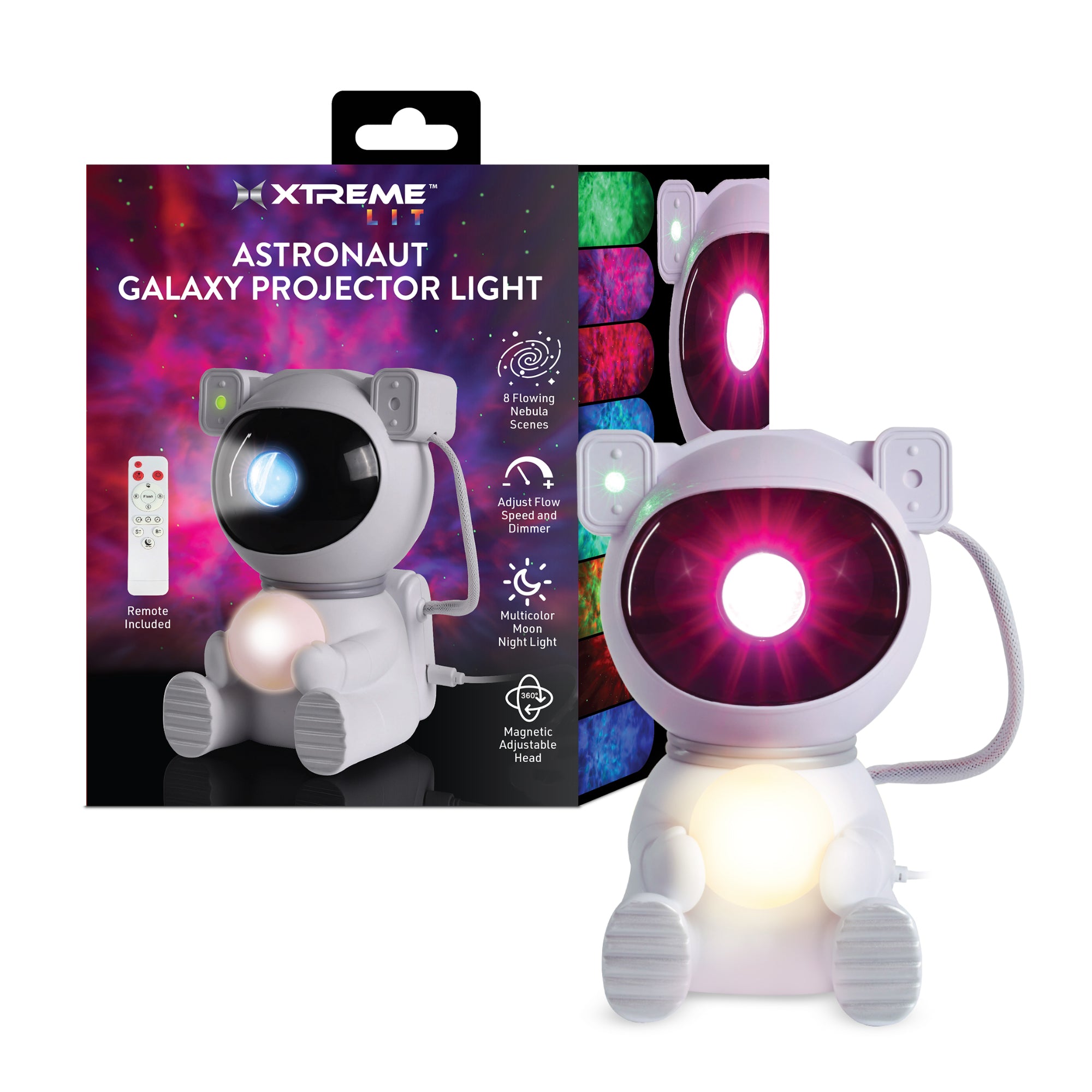 Astronaut Galaxy Projector Light with Remote Control – 8 Flowing Nebula Scenes, Adjustable Brightness & 360° Rotating Head