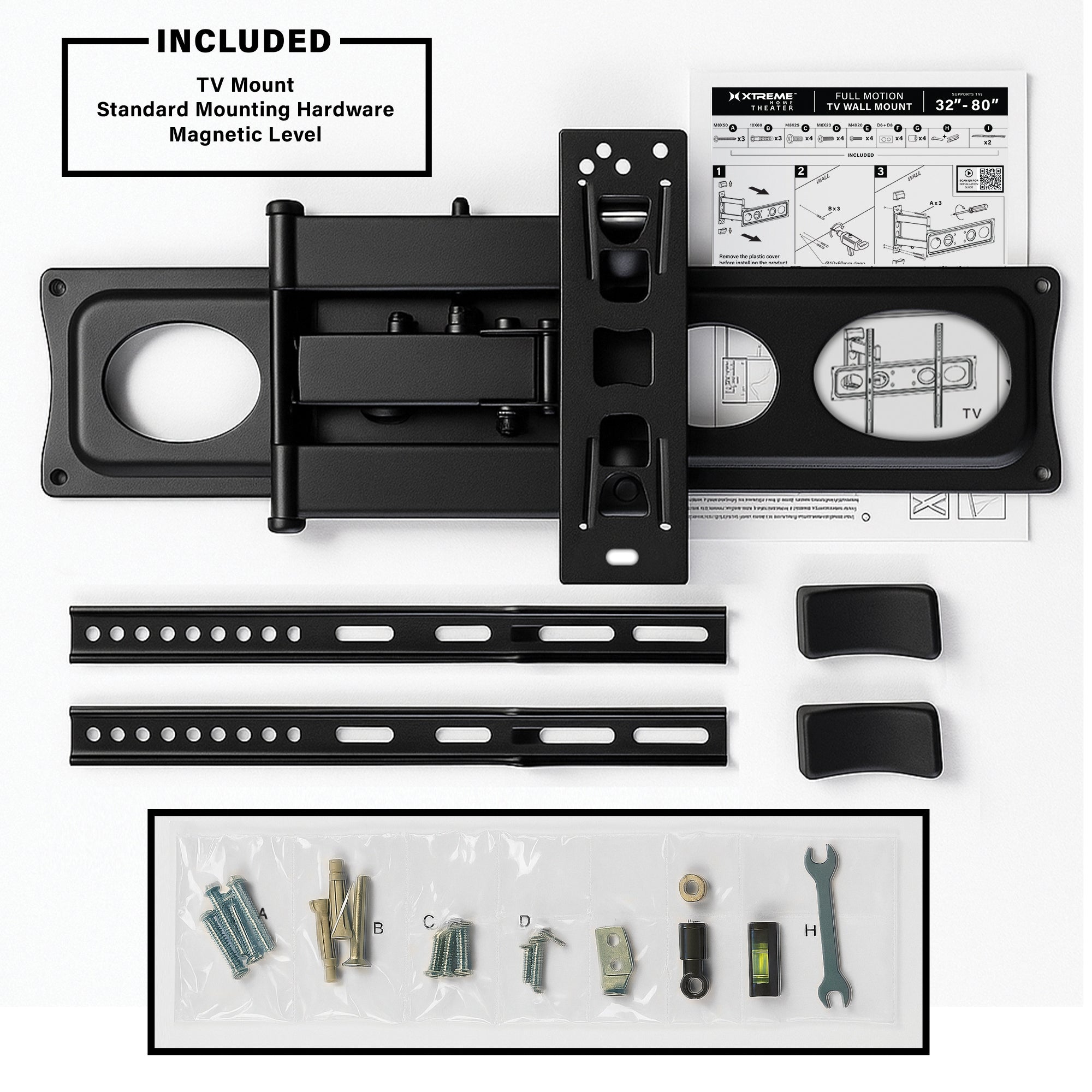 Full Motion TV Wall Mount, Full Motion TV Mount for 32-80 Inch Flat-Panel TVs, Holds 88 lbs