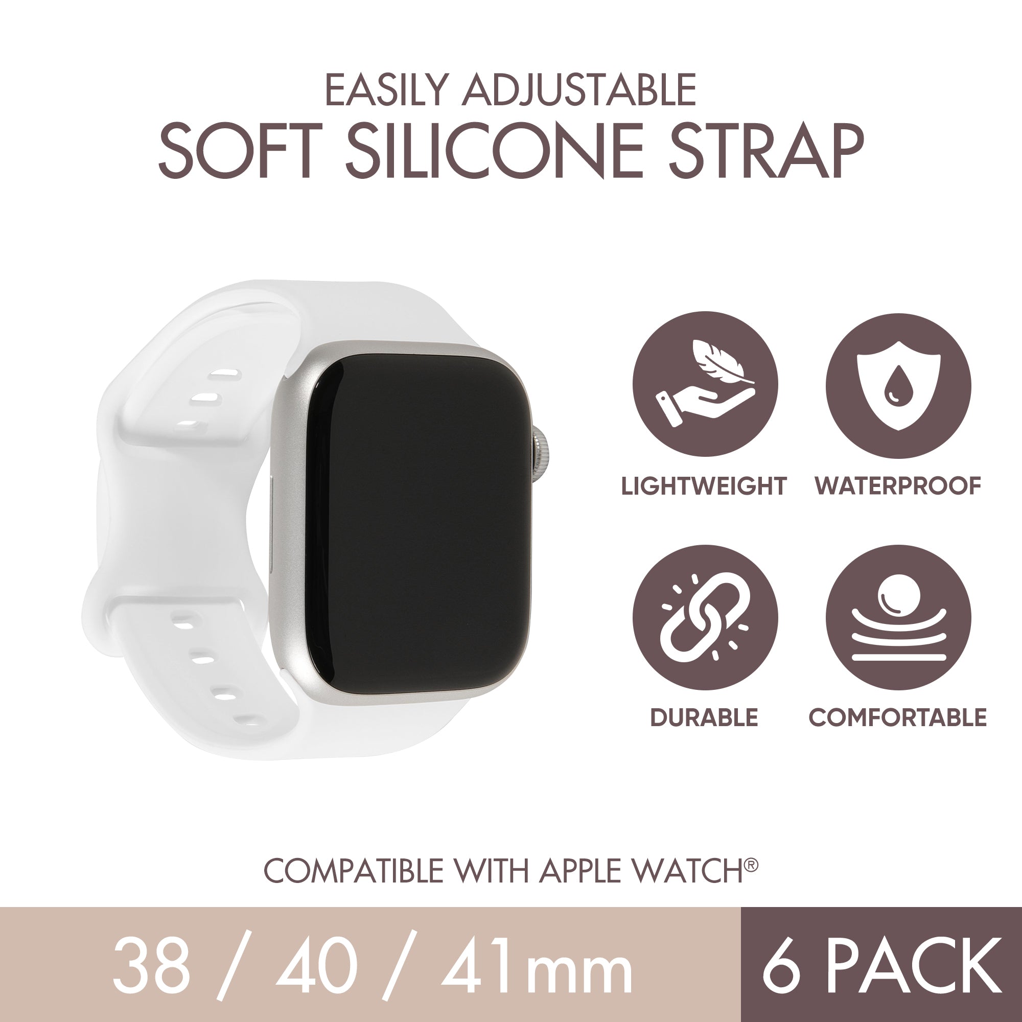 Xtreme Smart Watch Soft Silicone Band 6-Pack – Small Size (38/40/41mm), Waterproof Sport Straps with New Secure Buckle Design