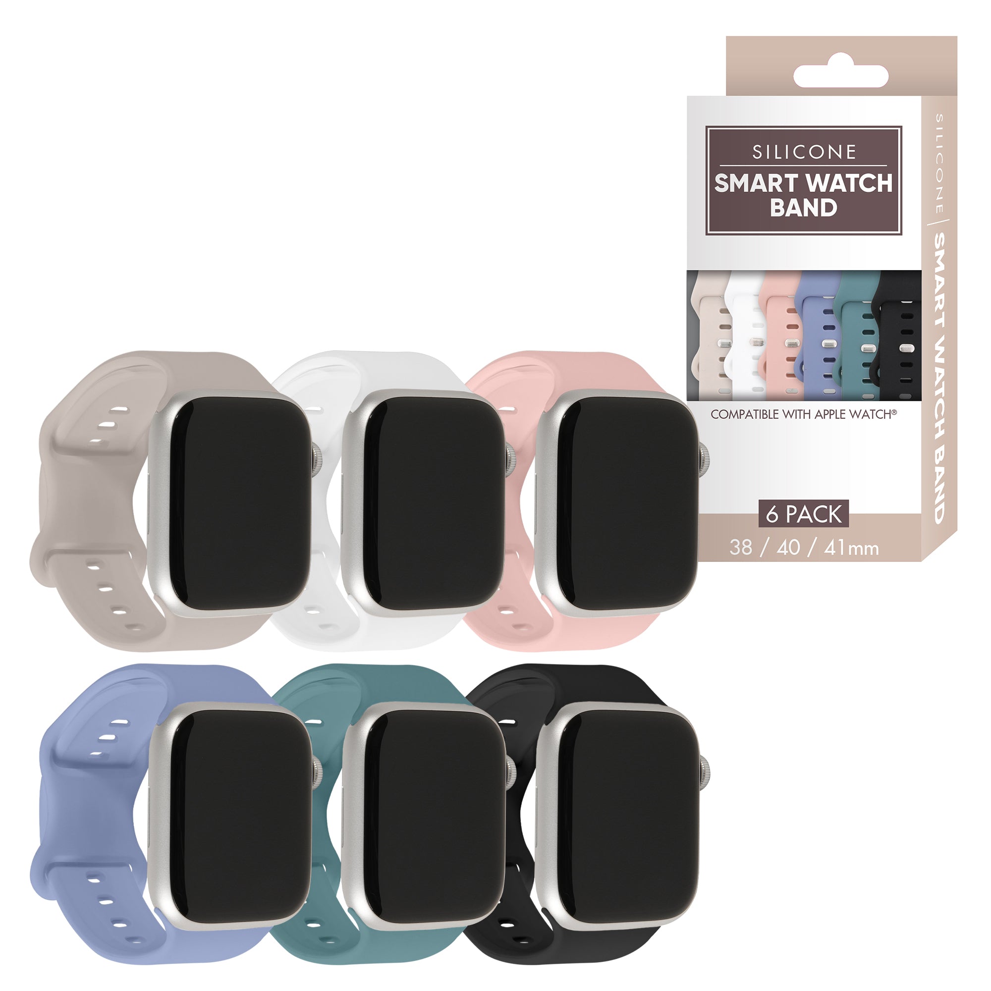 Xtreme Smart Watch Soft Silicone Band 6-Pack – Small Size (38/40/41mm), Waterproof Sport Straps with New Secure Buckle Design