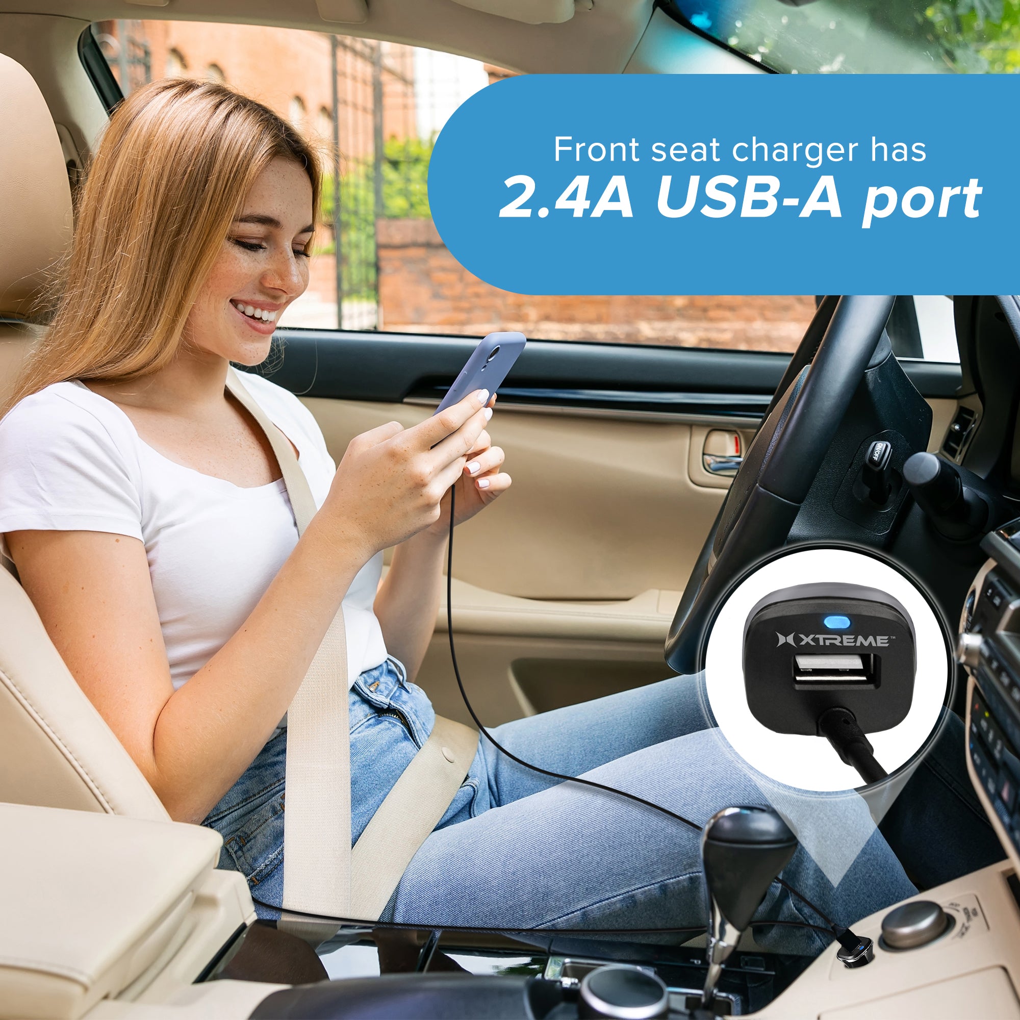 8.8A Multi-Port Car Charger with 18W PD Fast Charging, 5-Foot Cable, 3 USB-A & 1 Type-C Port for Rideshare & Road Trips