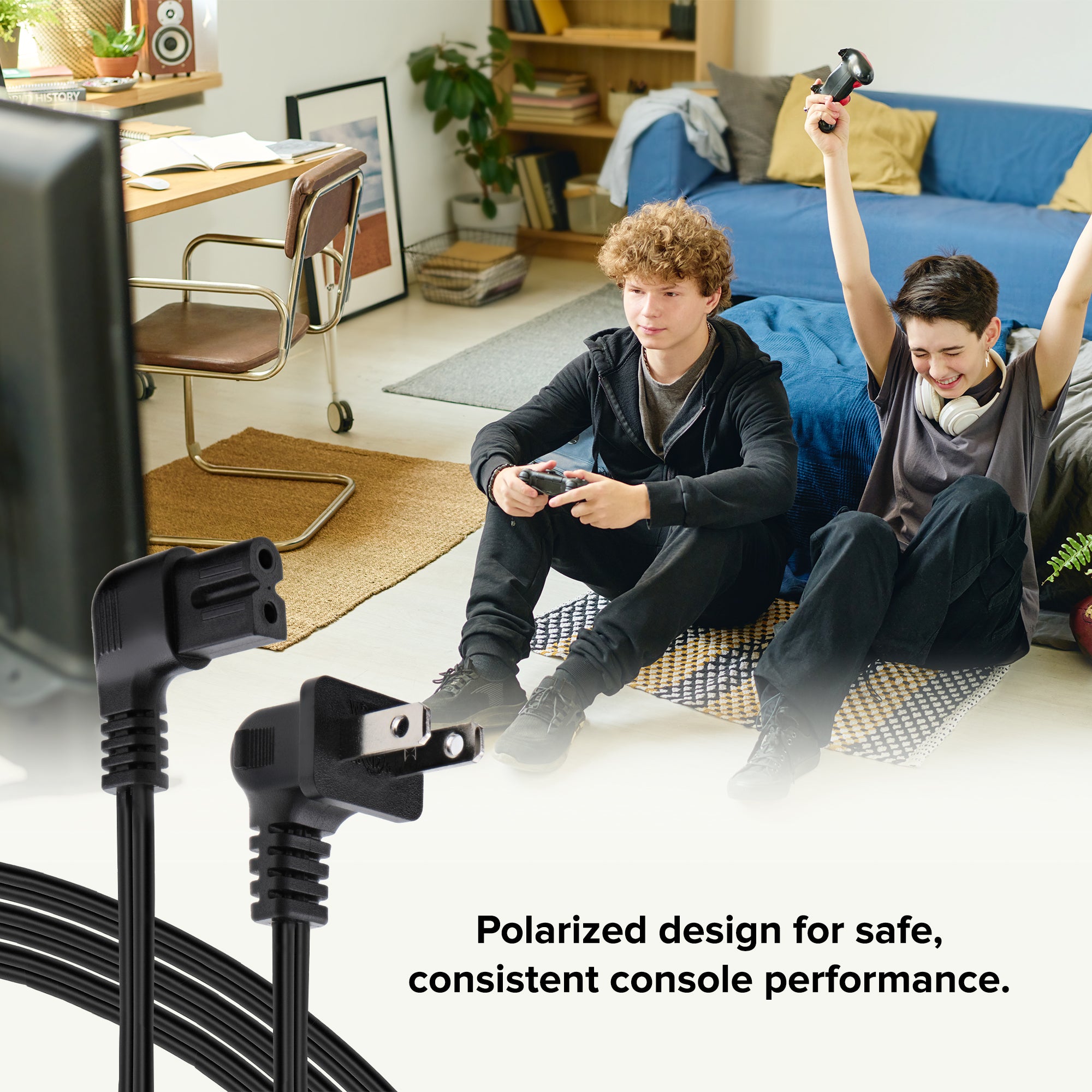 Polarized AC Power Cord (10 Feet), 90-Degree Right Angled 2-Slot Figure-8 Replacement Cable for TVs, Comcast Xfinity, Verizon Fios, PlayStation PS1/PS2, Soundbars