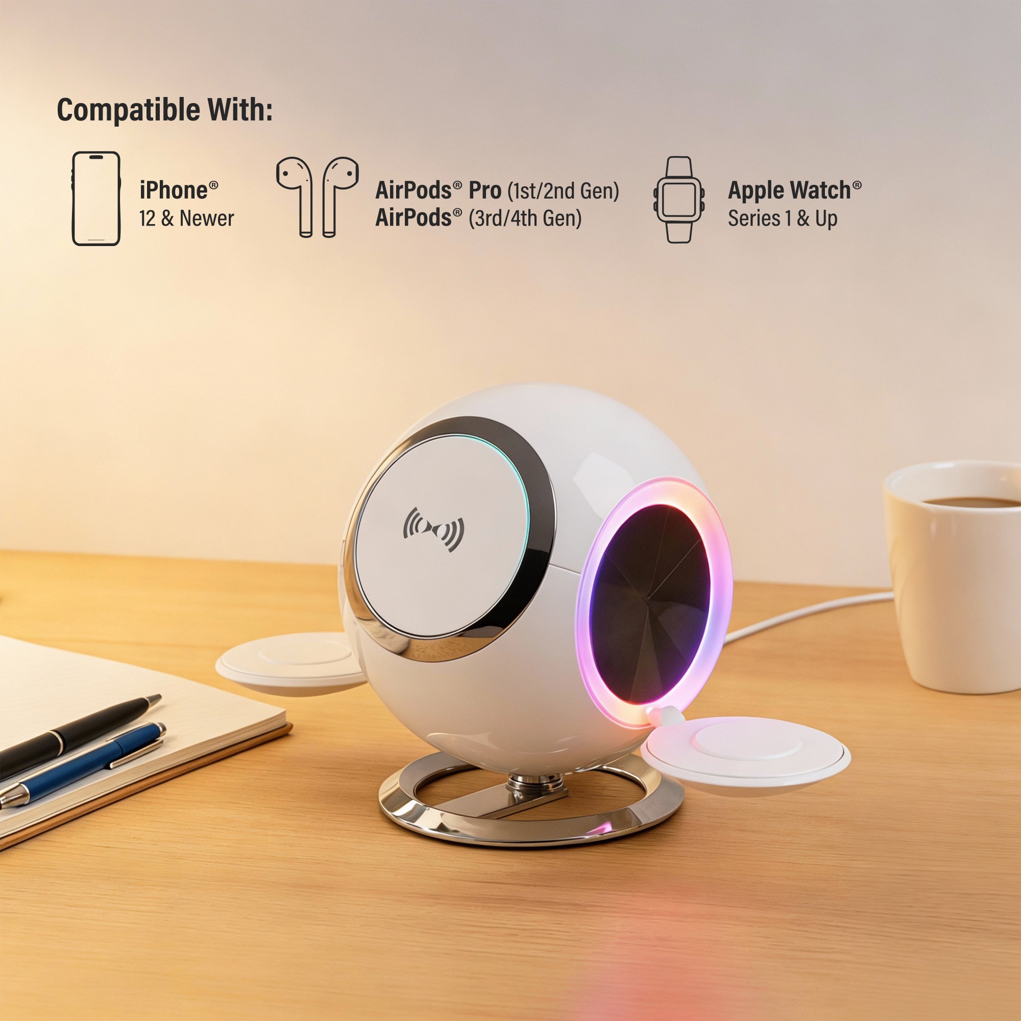 3 in 1 Magnetic Wireless Charging Station for iPhone 17 Series, 15W MagSafe Compatible Charger Stand, Wireless Charging Dock for Apple Watch and AirPods