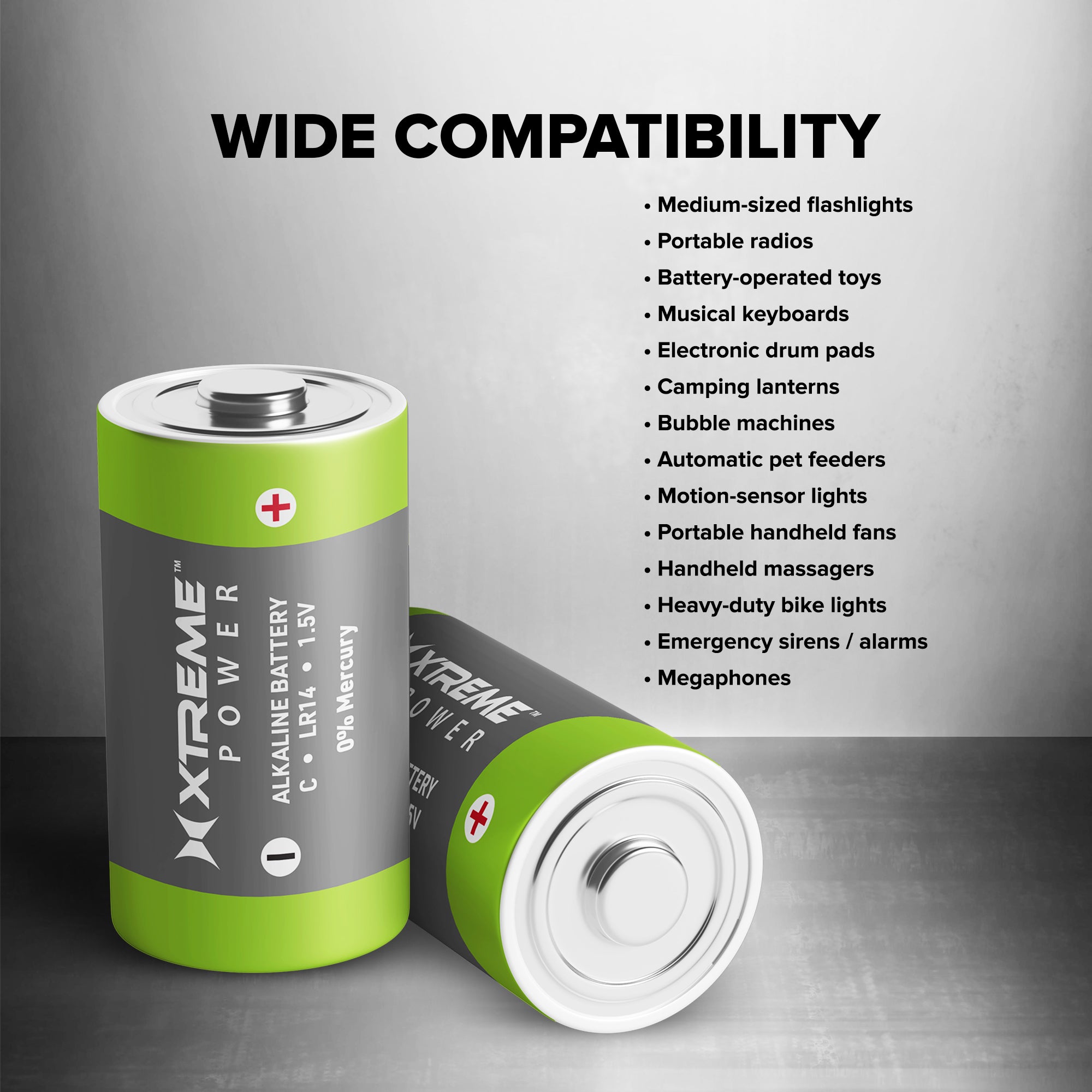 C Alkaline Batteries (4-Pack), 1.5V LR14 Ultra Long Power Batteries for Flashlights, Toys, and Handheld Massagers (0% Mercury)