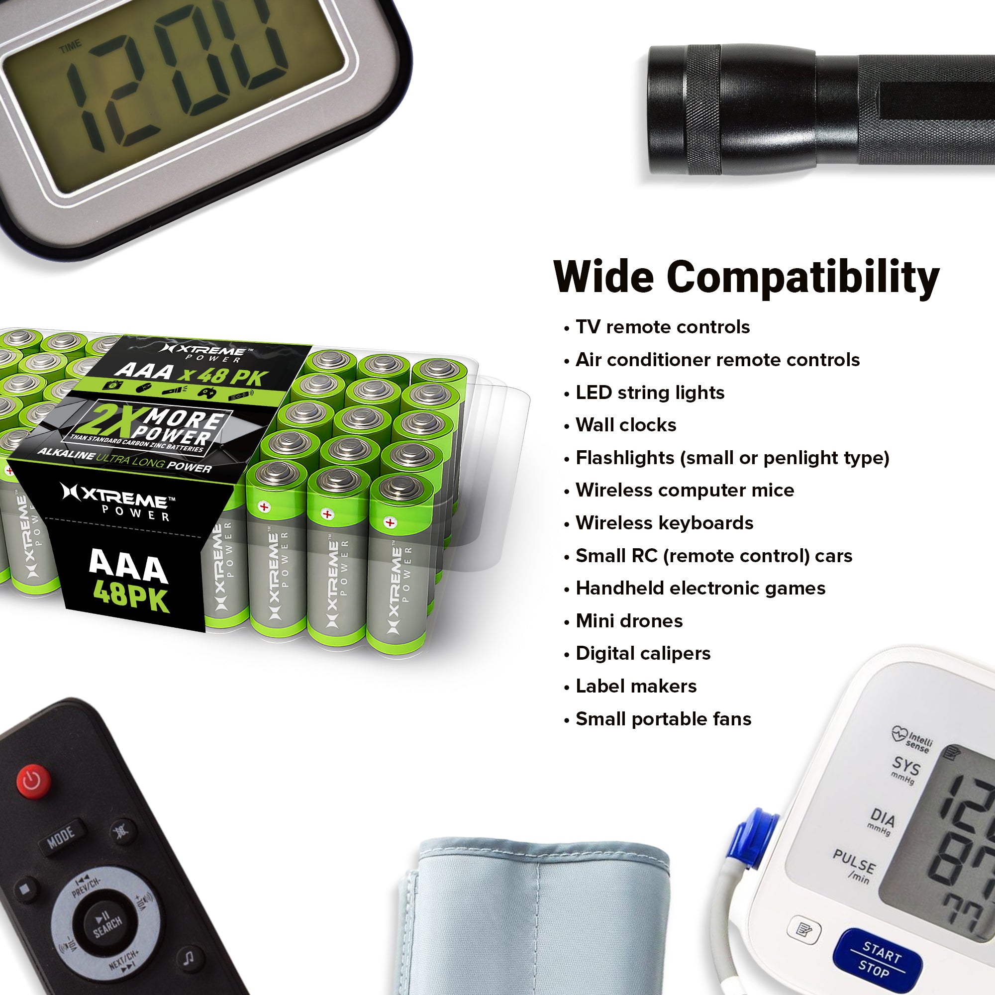 AAA Alkaline Batteries (48-Pack), Ultra Long Power Triple A Battery Bulk Value Pack for Household Devices, Remotes, and Flashlights