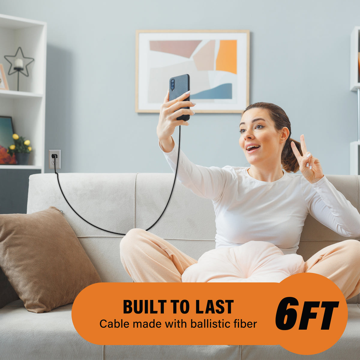Tough 6 ft. 3-in-1 Ballistic Fiber Charging Cable, Lightning, USB-C & Micro USB Connectors, Gray