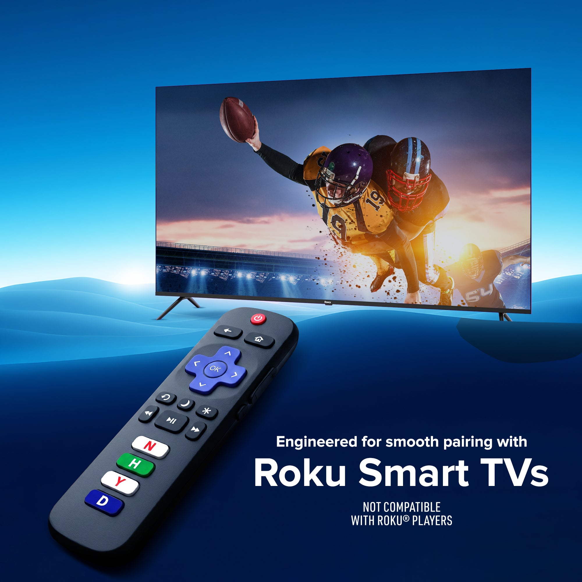 Xtreme Universal Replacement Remote for Roku Smart TVs – Pre-Programed with Netflix, Hulu, Disney+, and YouTube Hotkeys
