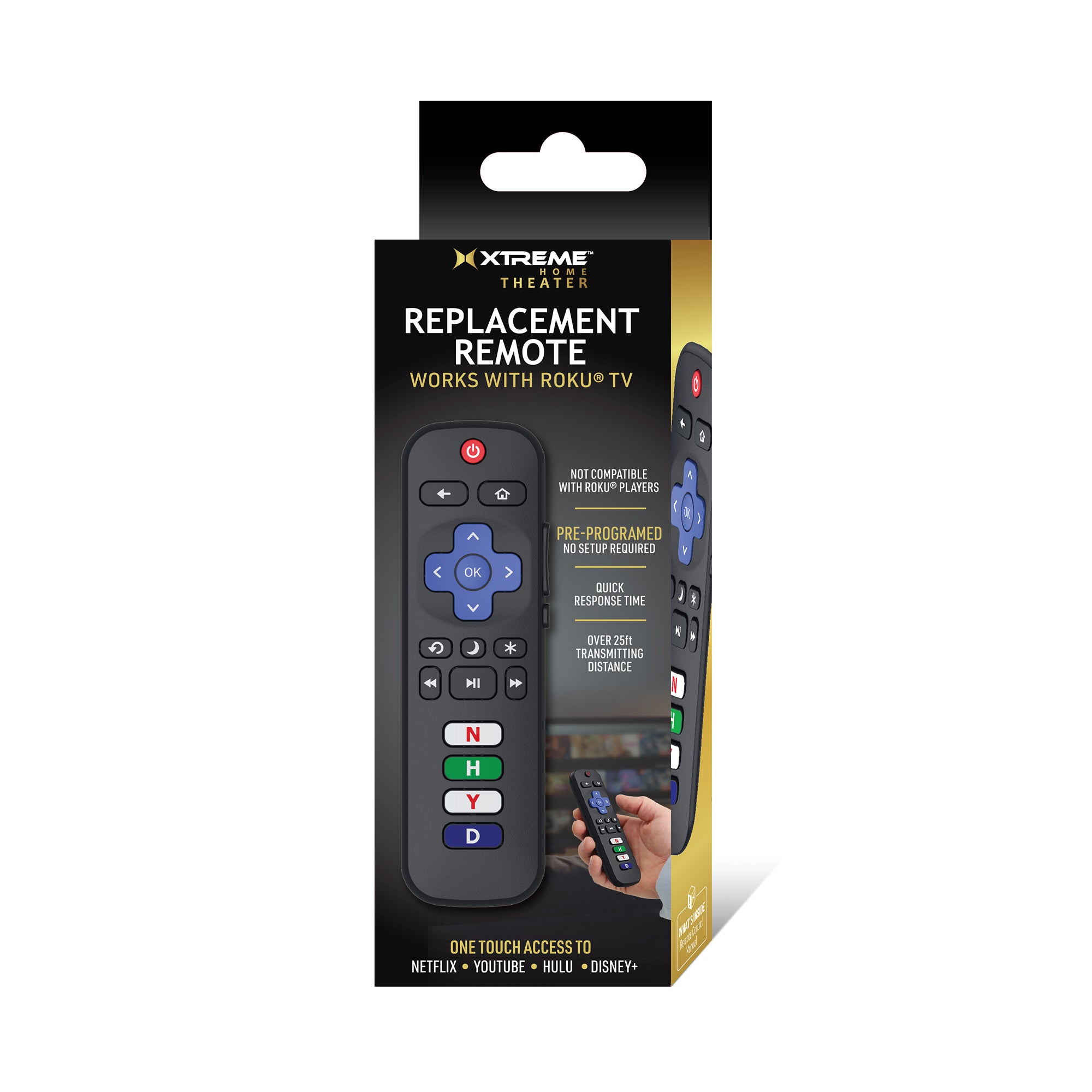 Xtreme Universal Replacement Remote for Roku Smart TVs – Pre-Programed with Netflix, Hulu, Disney+, and YouTube Hotkeys