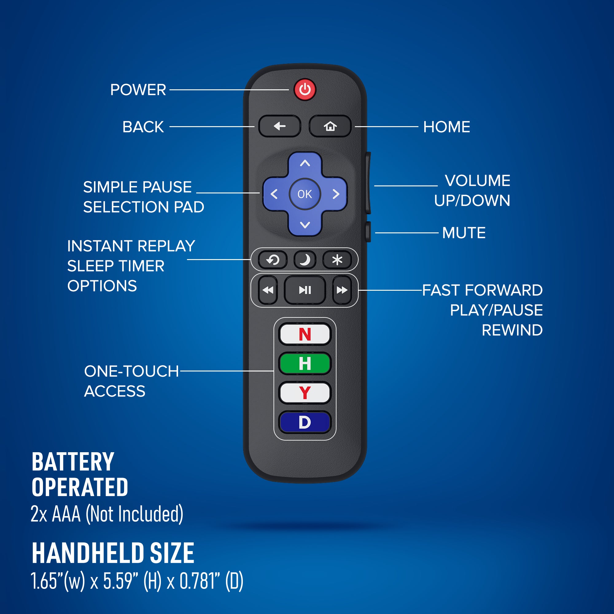 Xtreme Universal Replacement Remote for Roku Smart TVs – Pre-Programed with Netflix, Hulu, Disney+, and YouTube Hotkeys