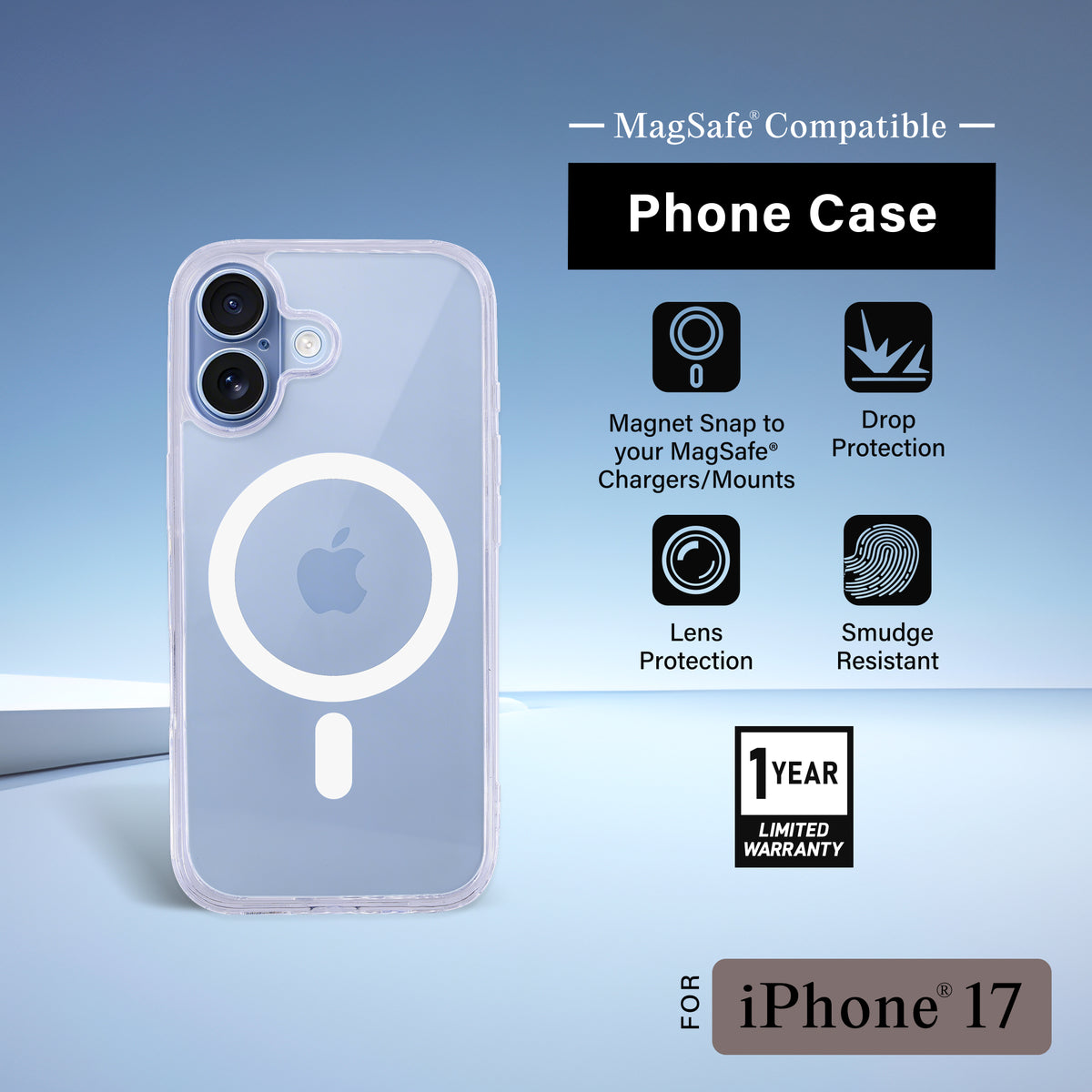 iPhone 17 Protective Phone Case, Shock-Absorbing Slim Cover with Raised Screen & Camera Edges, Clear