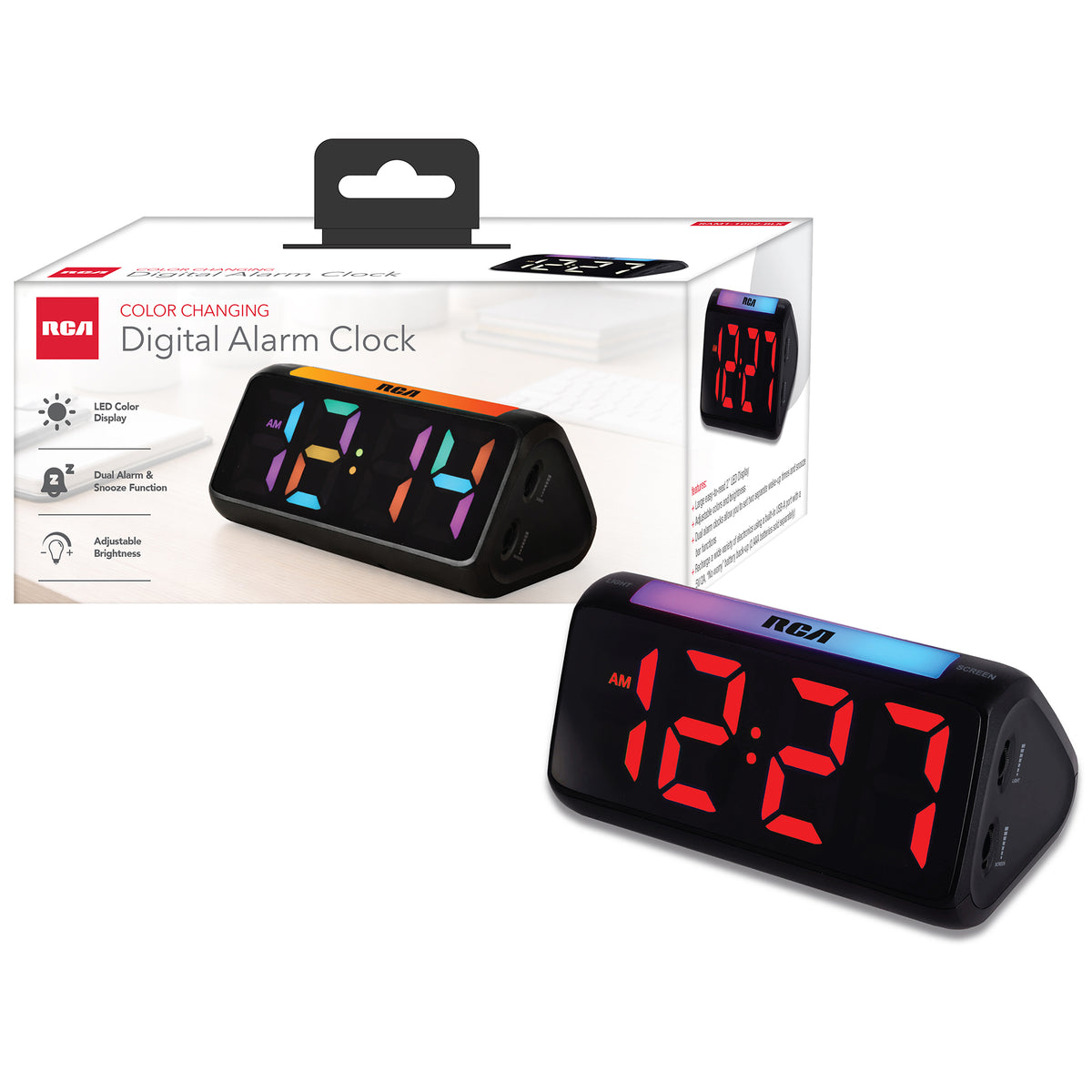 RCA Color Changing Digital Alarm Clock – 2" LED Display, Dual Alarm, USB Charging, Adjustable Brightness