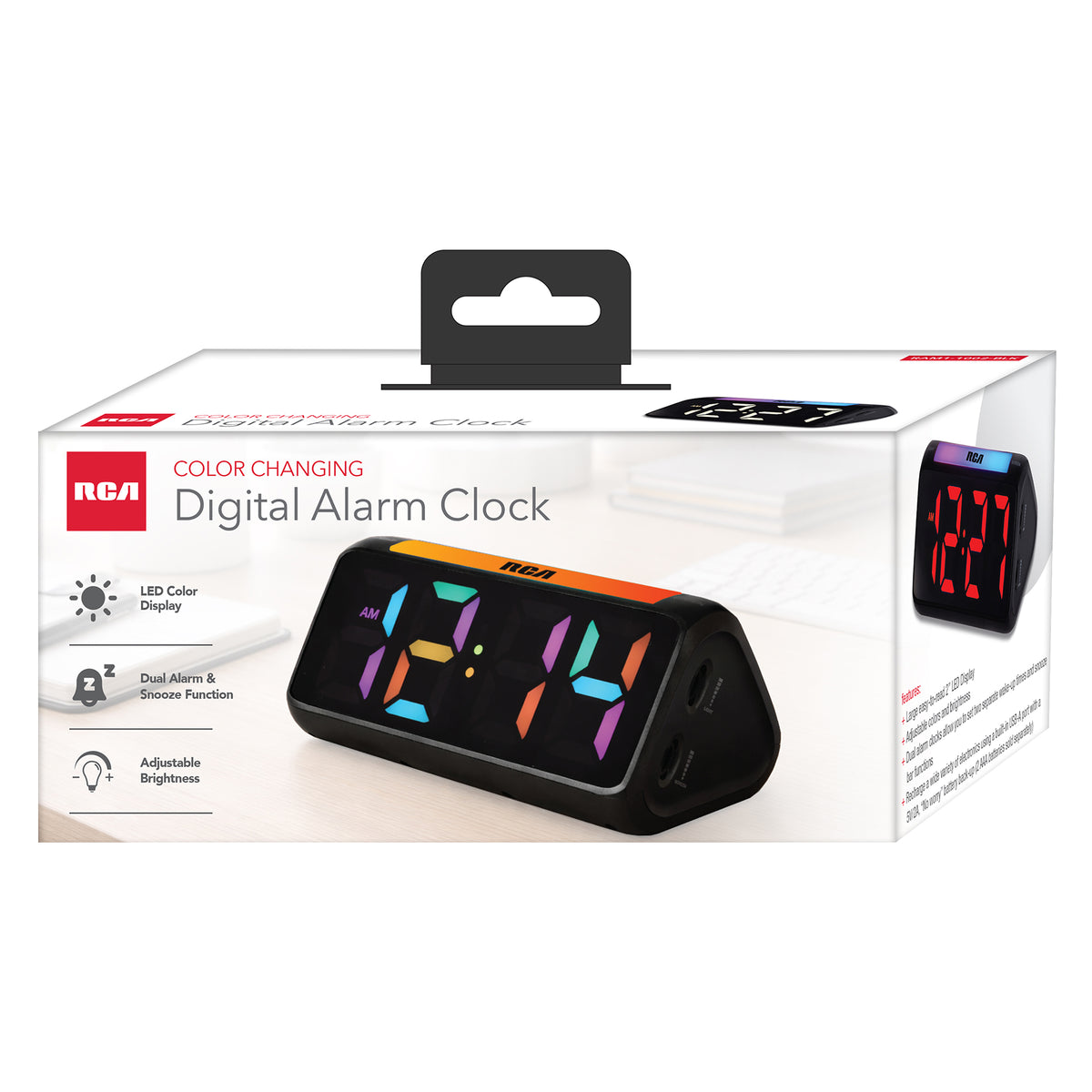RCA Color Changing Digital Alarm Clock – 2" LED Display, Dual Alarm, USB Charging, Adjustable Brightness