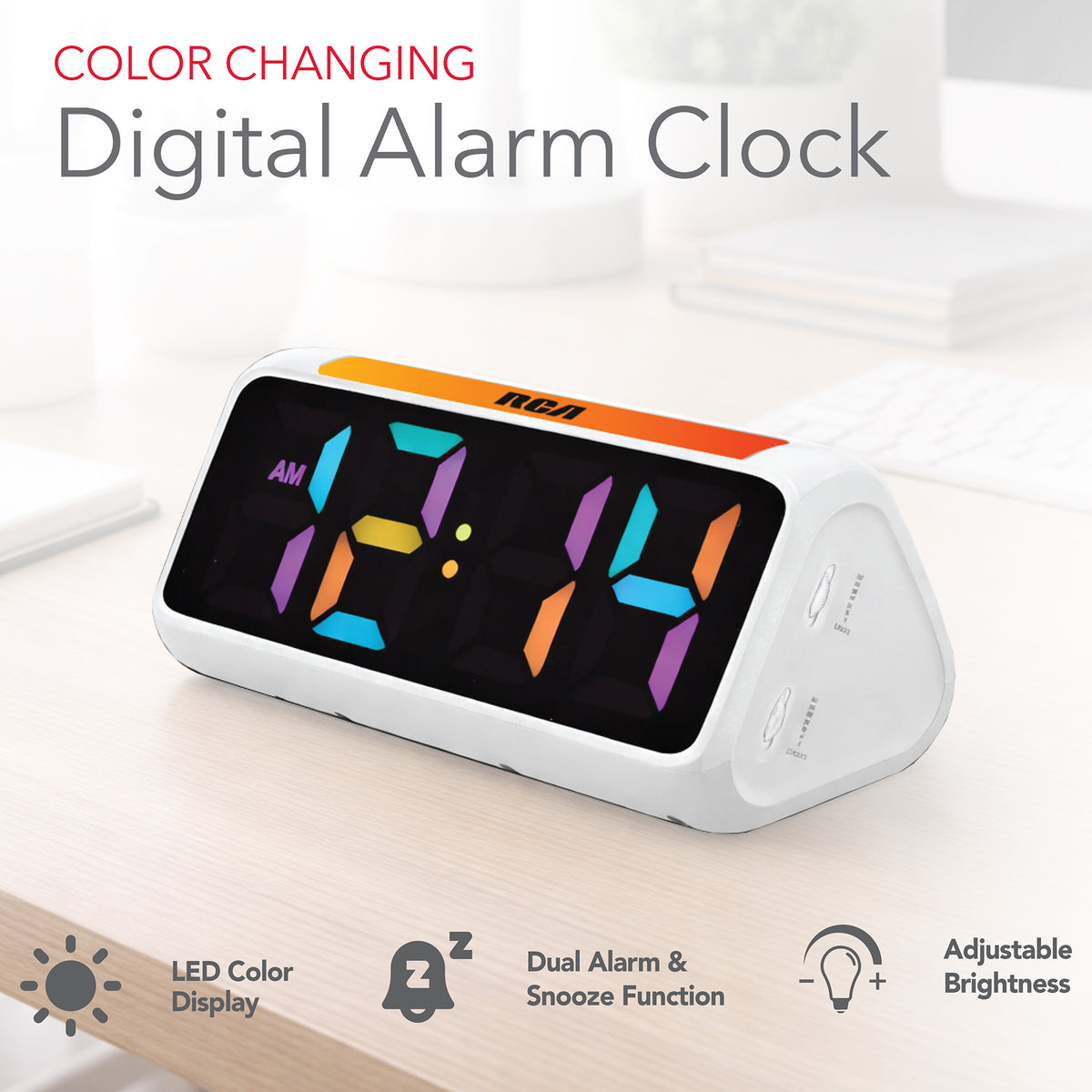 RCA Color Changing Digital Alarm Clock – 2" LED Display, Dual Alarm, USB Charging, Adjustable Brightness