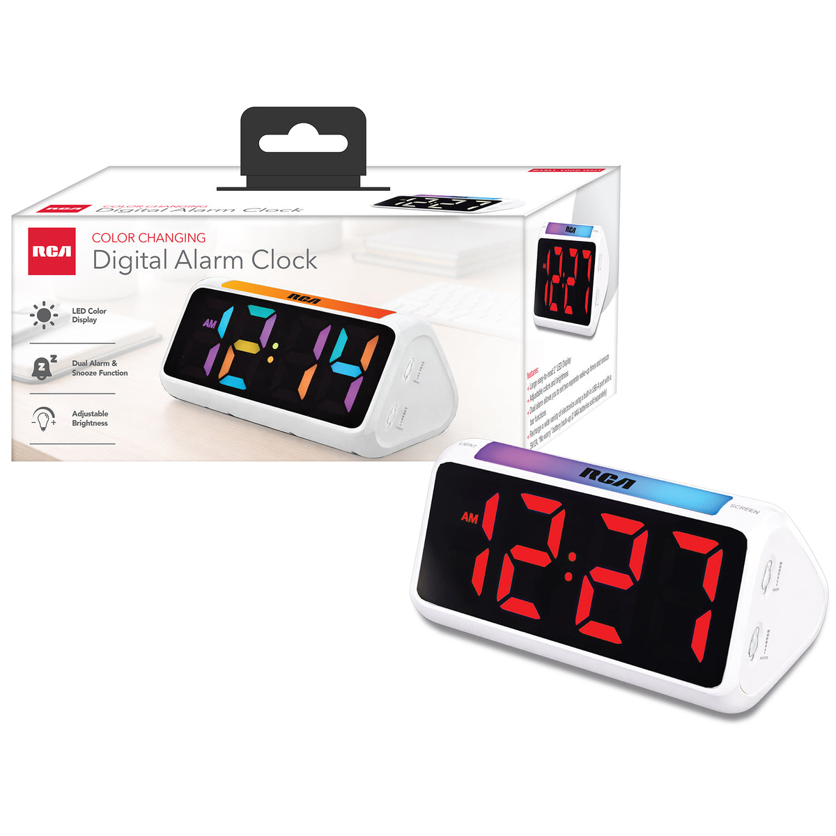 RCA Color Changing Digital Alarm Clock – 2" LED Display, Dual Alarm, USB Charging, Adjustable Brightness