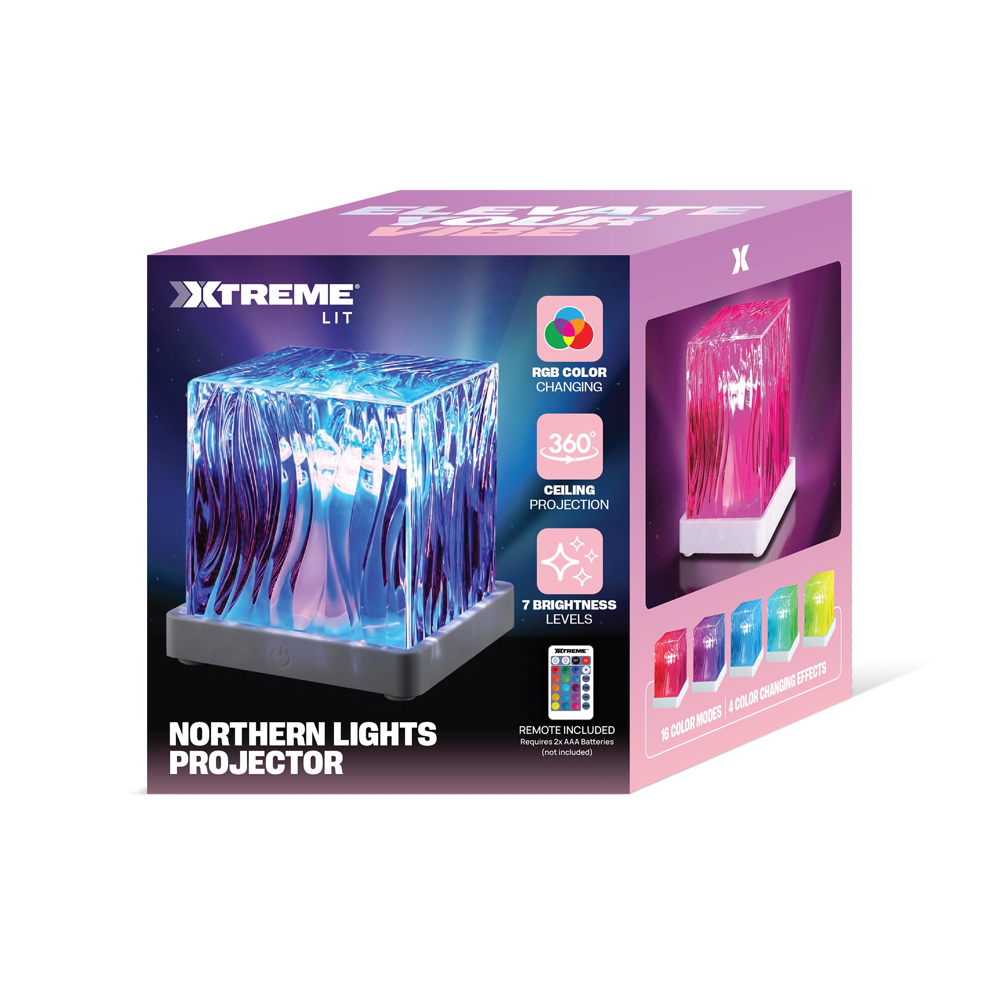 Xtreme Lit Northern Lights Cube Projector with Remote – 16 RGB Colors & 360-Degree Ambient Ceiling Projection