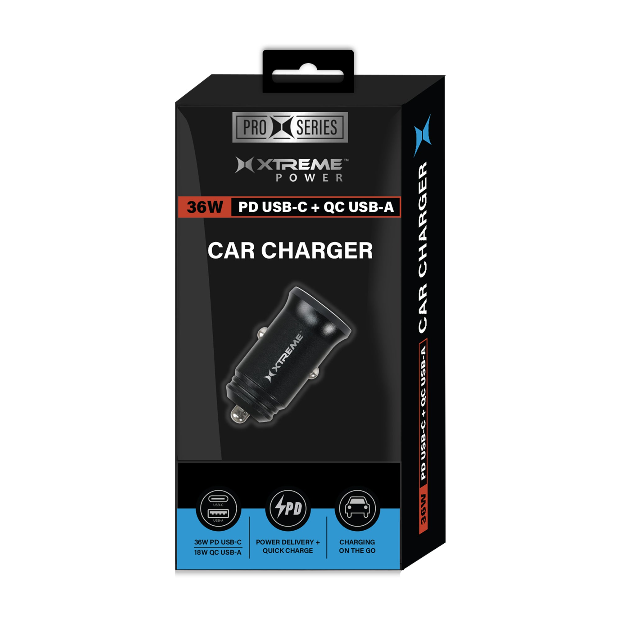 Xtreme Power Pro Series 54W Dual Port Car Charger (36W USB-C PD + 18W USB-A QC)