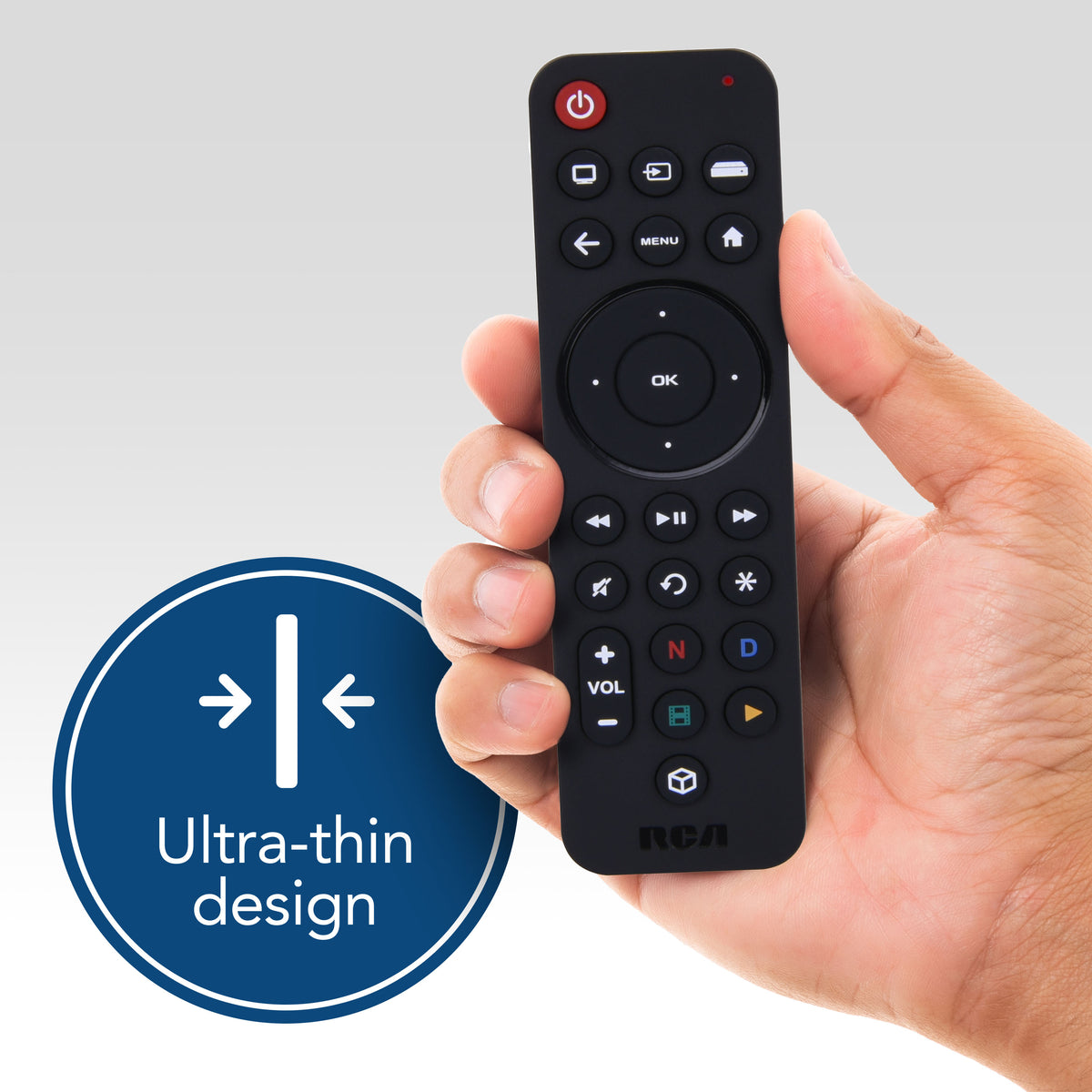 RCA Rechargeable 3-Device Universal Streaming Remote Control for TV, Soundbar & Streaming Players, USB-C Charging