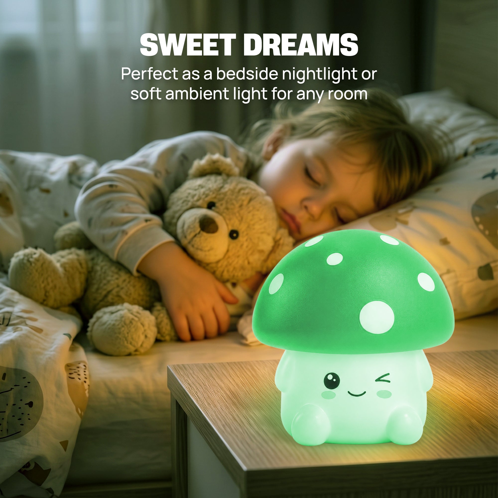 Xtreme Lit Soft Touch Mushroom LED Night Light – Tap Control RGB Color Changing Lamp with Sleep Timer