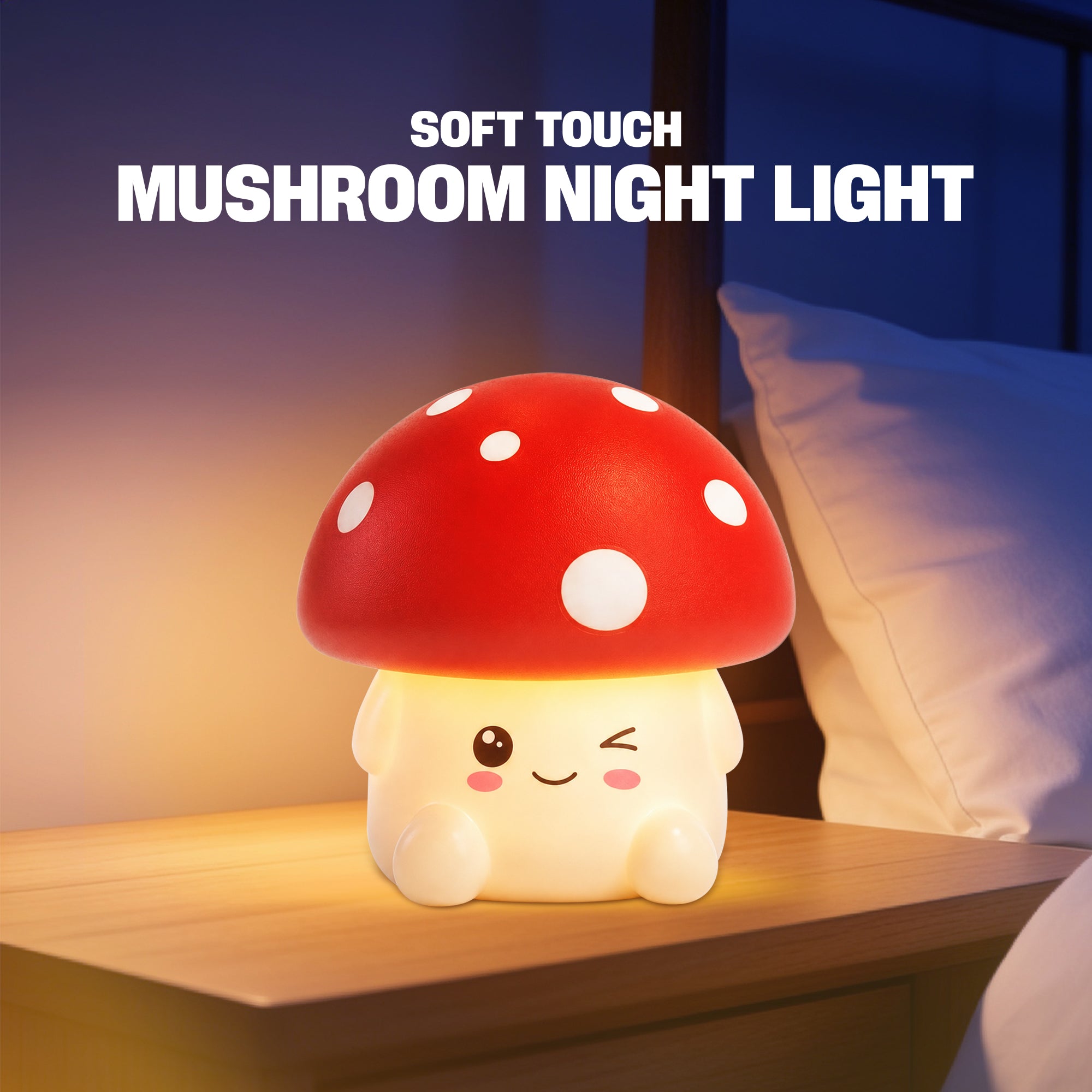 Xtreme Lit Soft Touch Mushroom LED Night Light – Tap Control RGB Color Changing Lamp with Sleep Timer