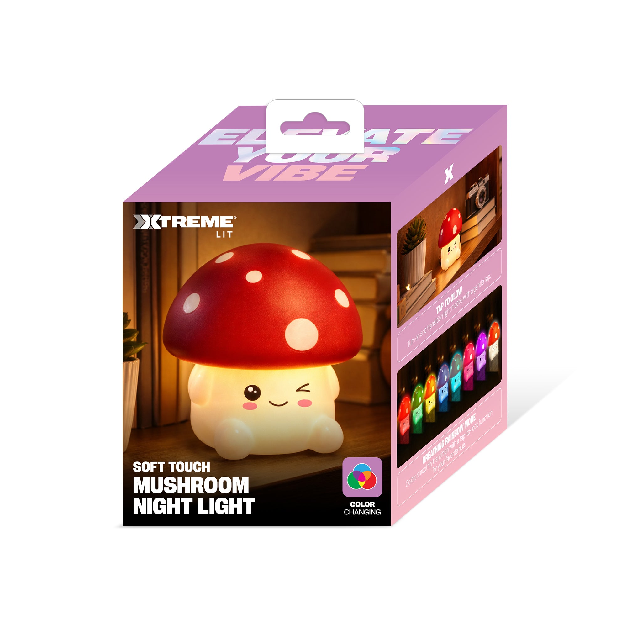 Xtreme Lit Soft Touch Mushroom LED Night Light – Tap Control RGB Color Changing Lamp with Sleep Timer