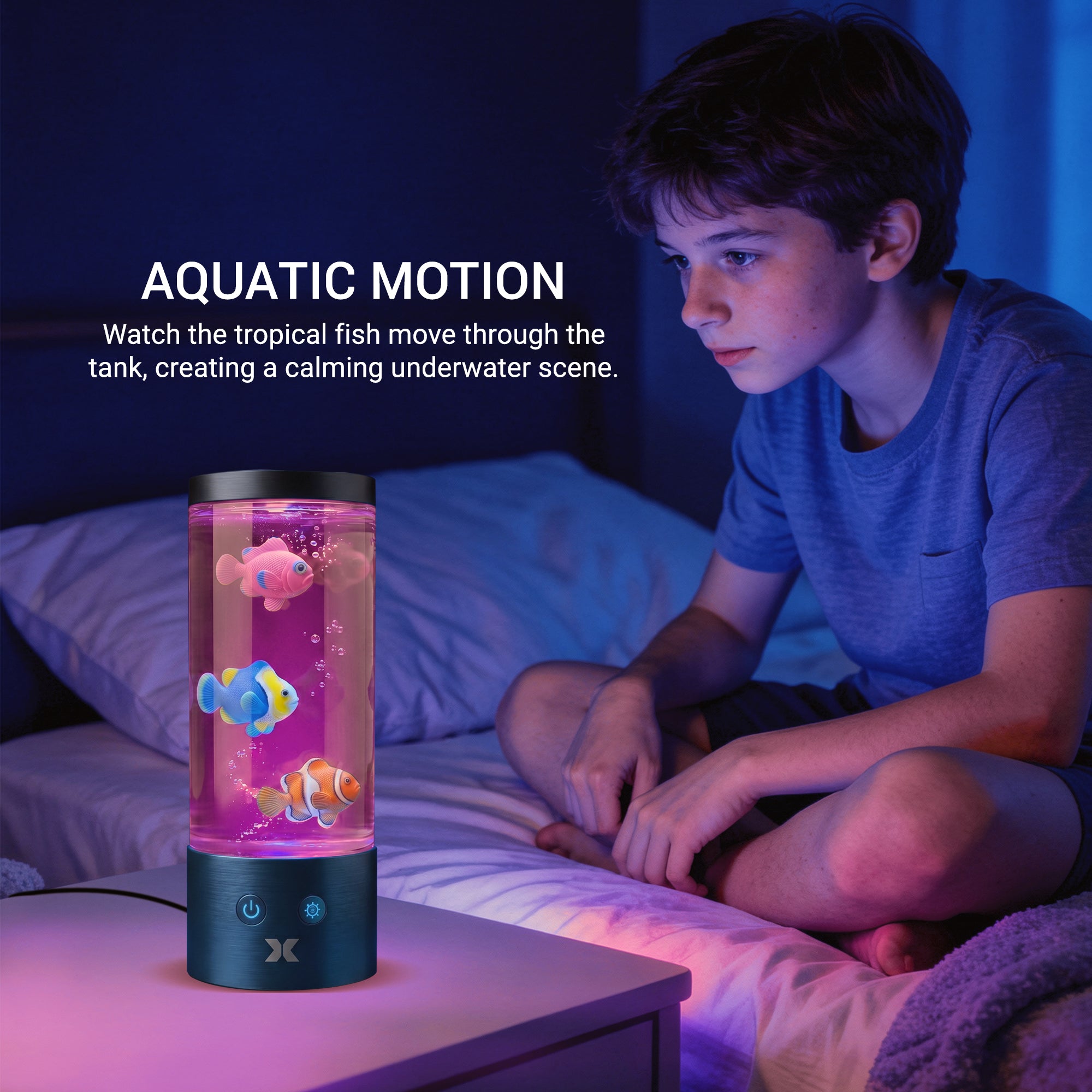 Tropical Fish Mood Lamp, Color-Changing LED Aquarium Night Light with Moving Fish, Vibrant Mood Lighting for Home & Office