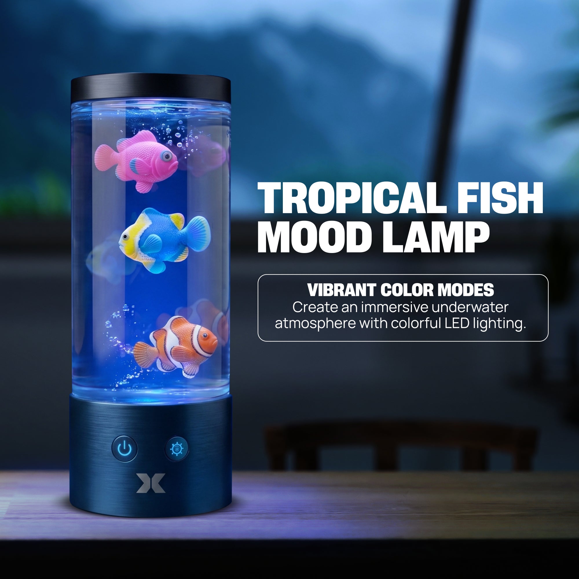 Tropical Fish Mood Lamp, Color-Changing LED Aquarium Night Light with Moving Fish, Vibrant Mood Lighting for Home & Office