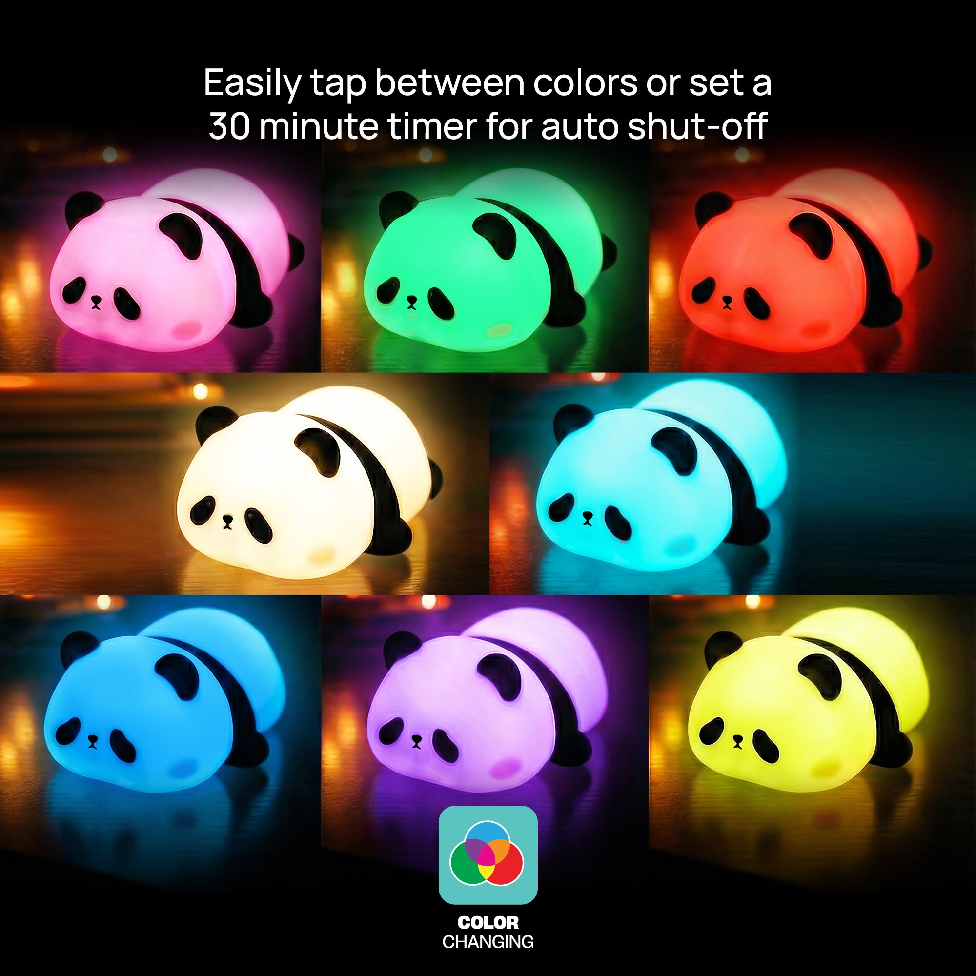 Soft Touch Panda LED Night Light – Tap Control RGB Color Changing Lamp with Sleep Timer