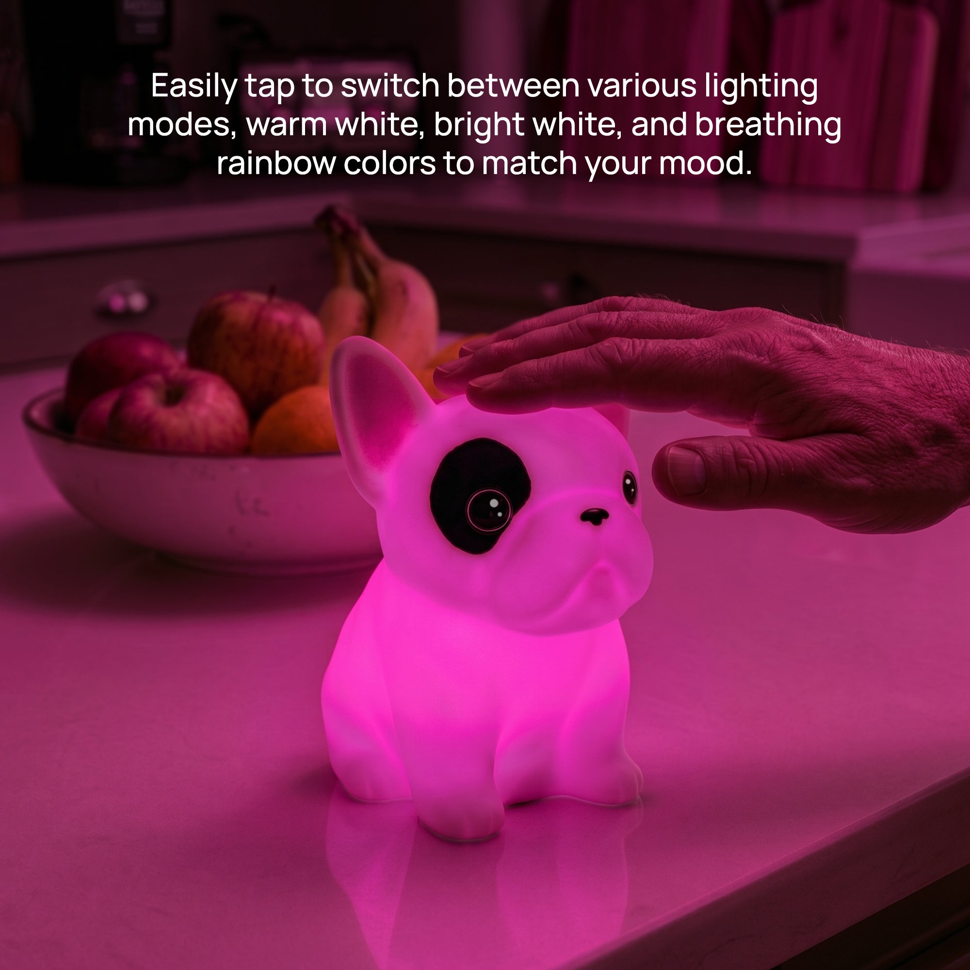 Soft Touch French Bulldog LED Night Light – Tap Control RGB Color Changing Lamp with Sleep Timer