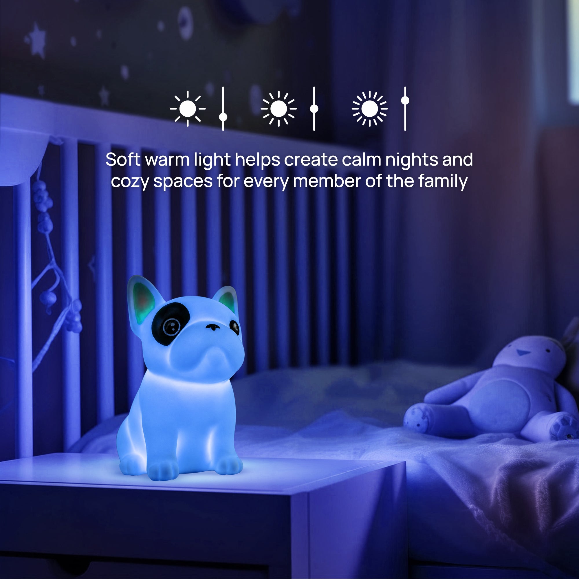 Soft Touch French Bulldog LED Night Light – Tap Control RGB Color Changing Lamp with Sleep Timer