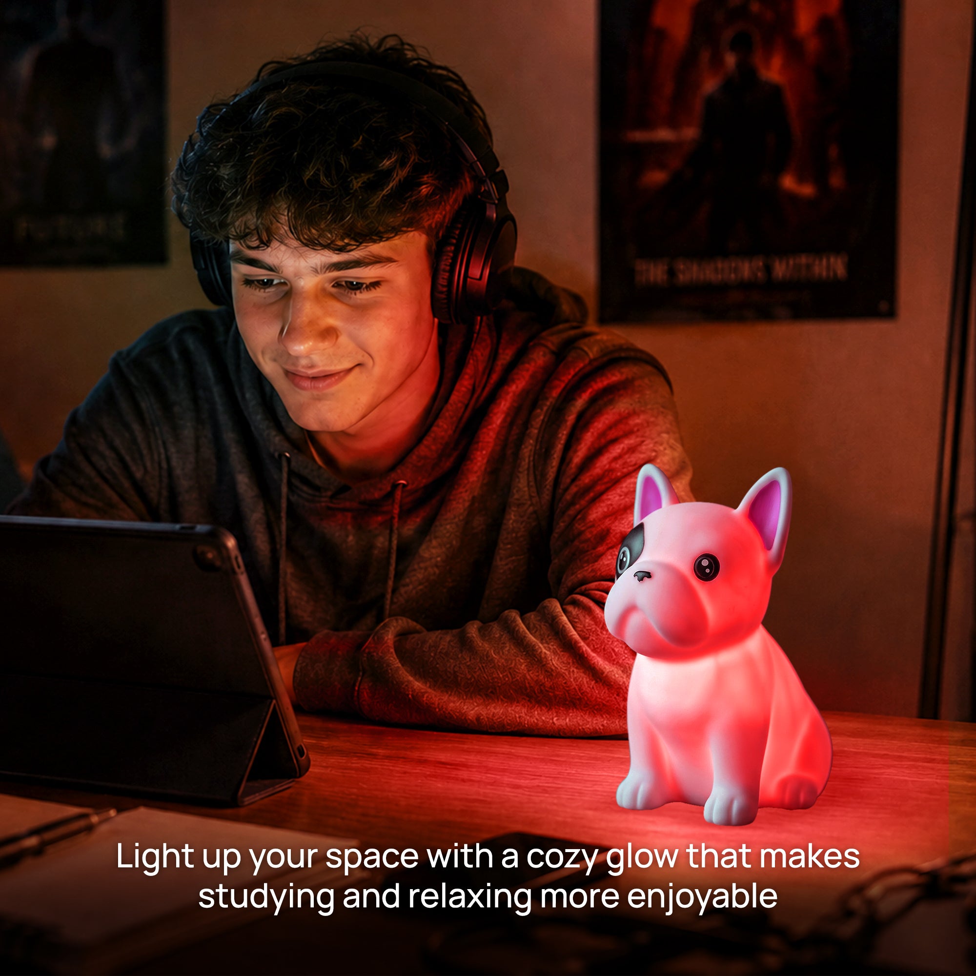 Soft Touch French Bulldog LED Night Light – Tap Control RGB Color Changing Lamp with Sleep Timer