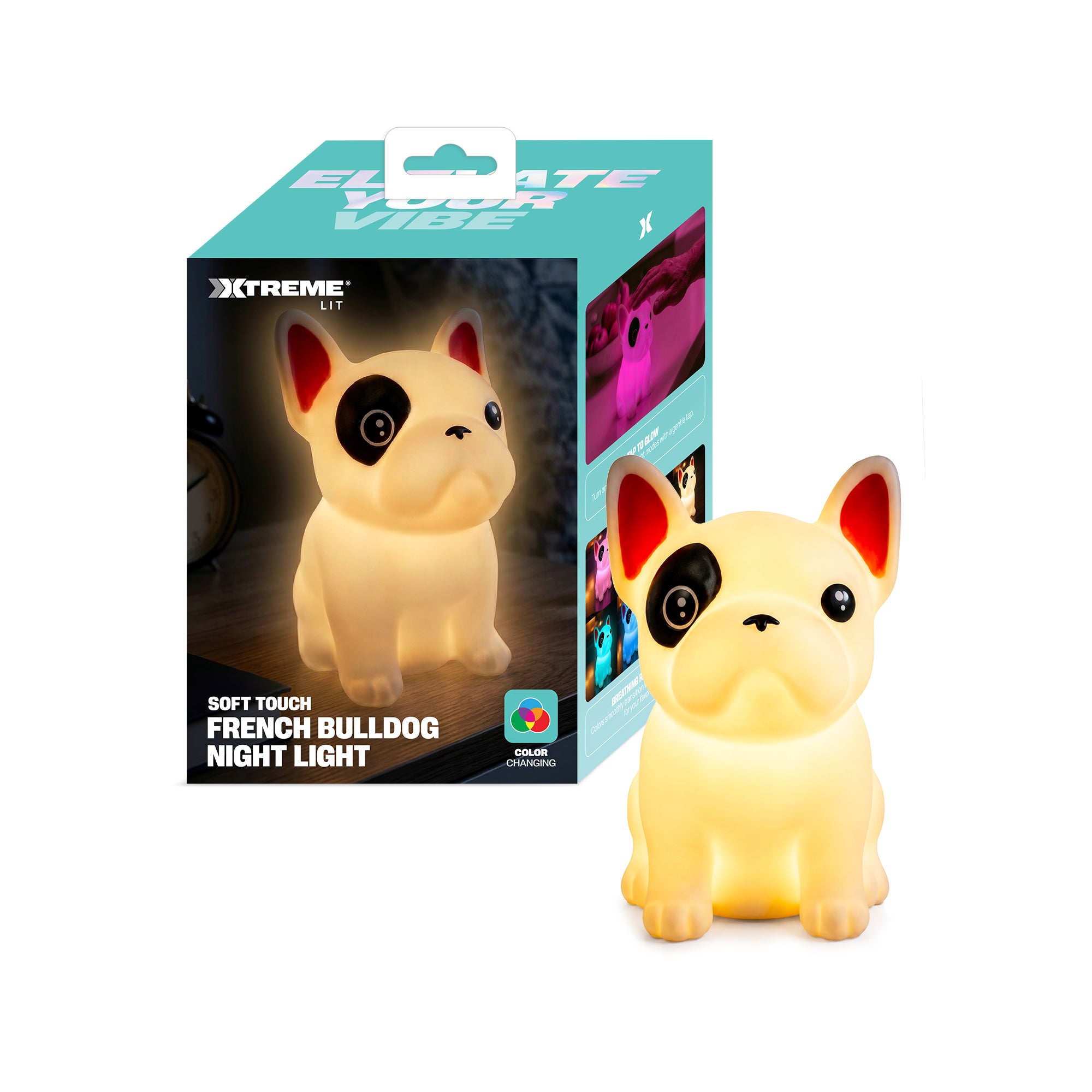 Soft Touch French Bulldog LED Night Light – Tap Control RGB Color Changing Lamp with Sleep Timer