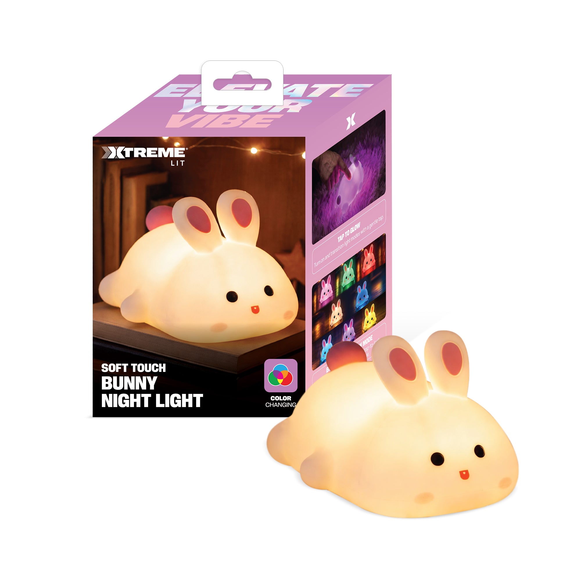 Soft Touch Bunny LED Night Light – Tap Control RGB Color Changing Lamp with Sleep Timer