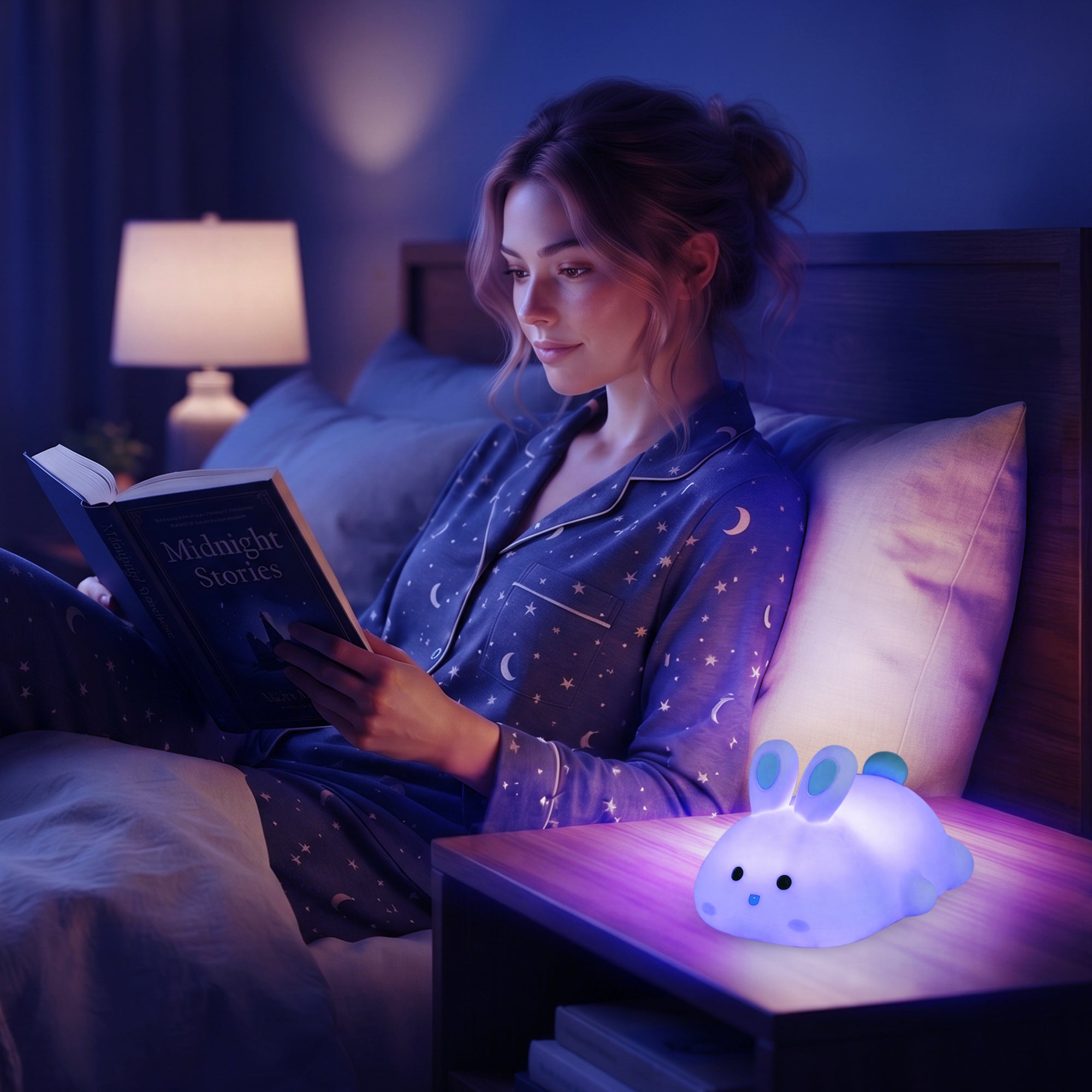 Soft Touch Bunny LED Night Light – Tap Control RGB Color Changing Lamp with Sleep Timer