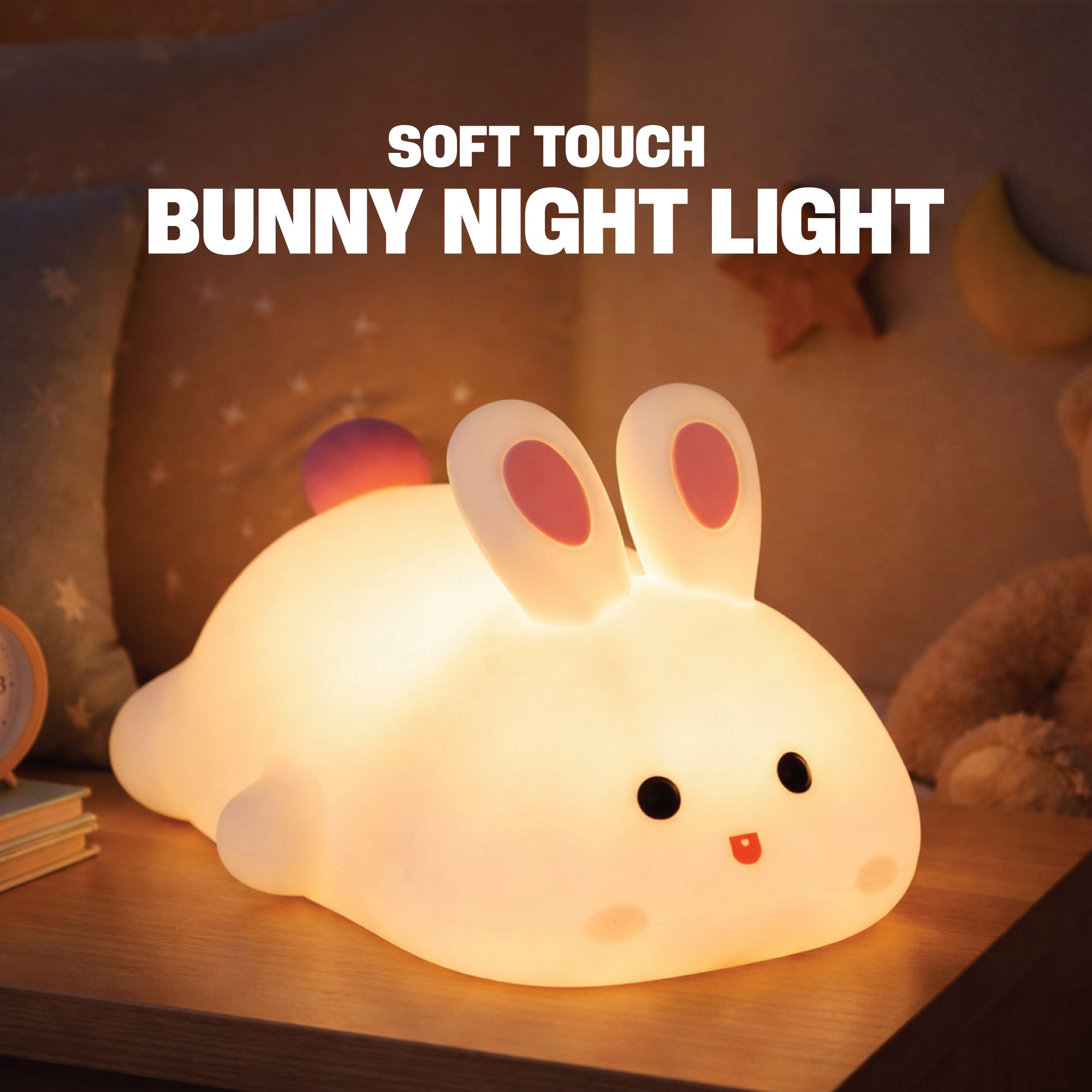 Soft Touch Bunny LED Night Light – Tap Control RGB Color Changing Lamp with Sleep Timer
