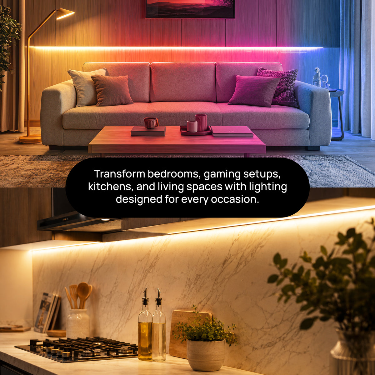 Smart Color Flow LED Light Strip, 10 ft. RGB+IC App-Controlled Music-Sync Accent Lighting