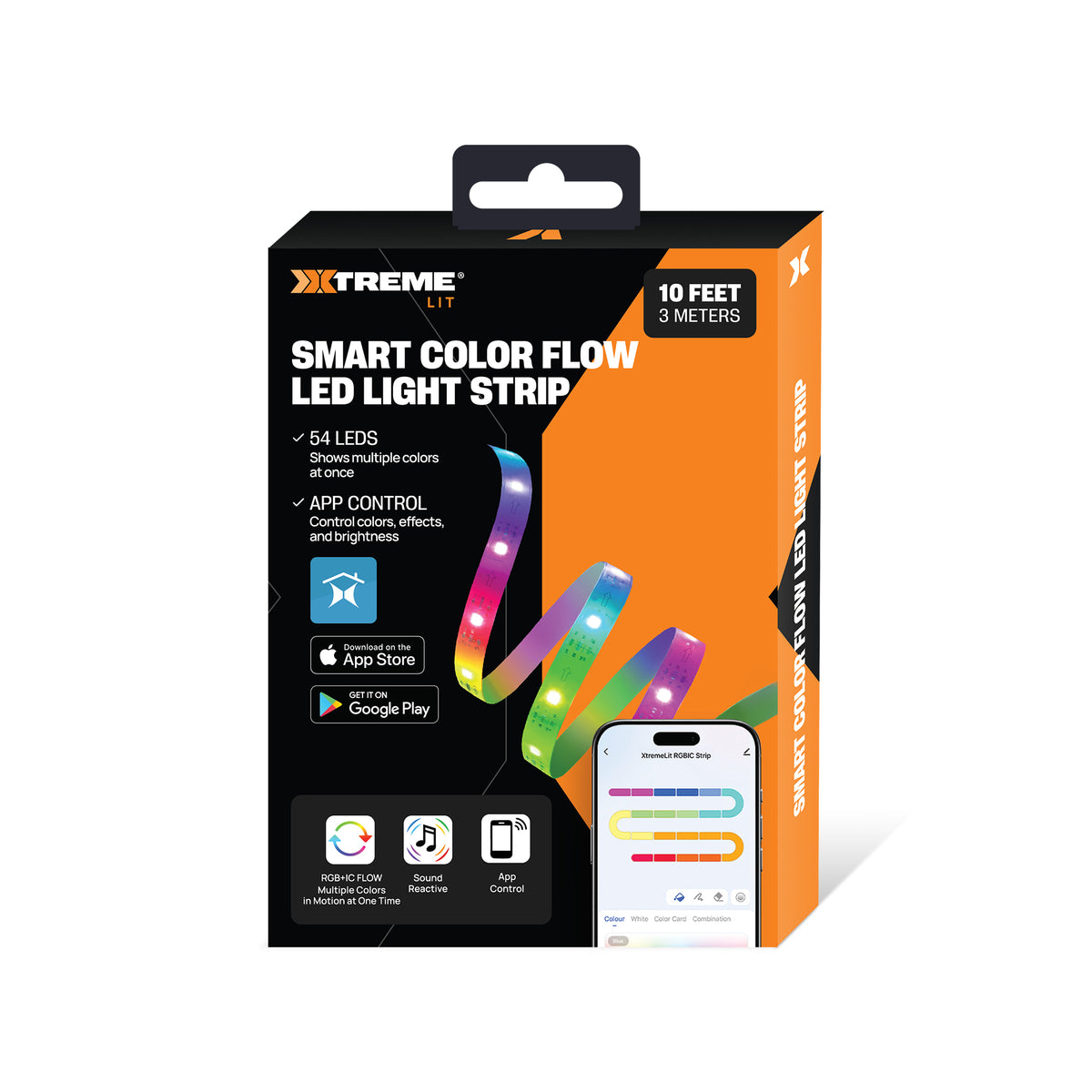 Smart Color Flow LED Light Strip, 10 ft. RGB+IC App-Controlled Music-Sync Accent Lighting