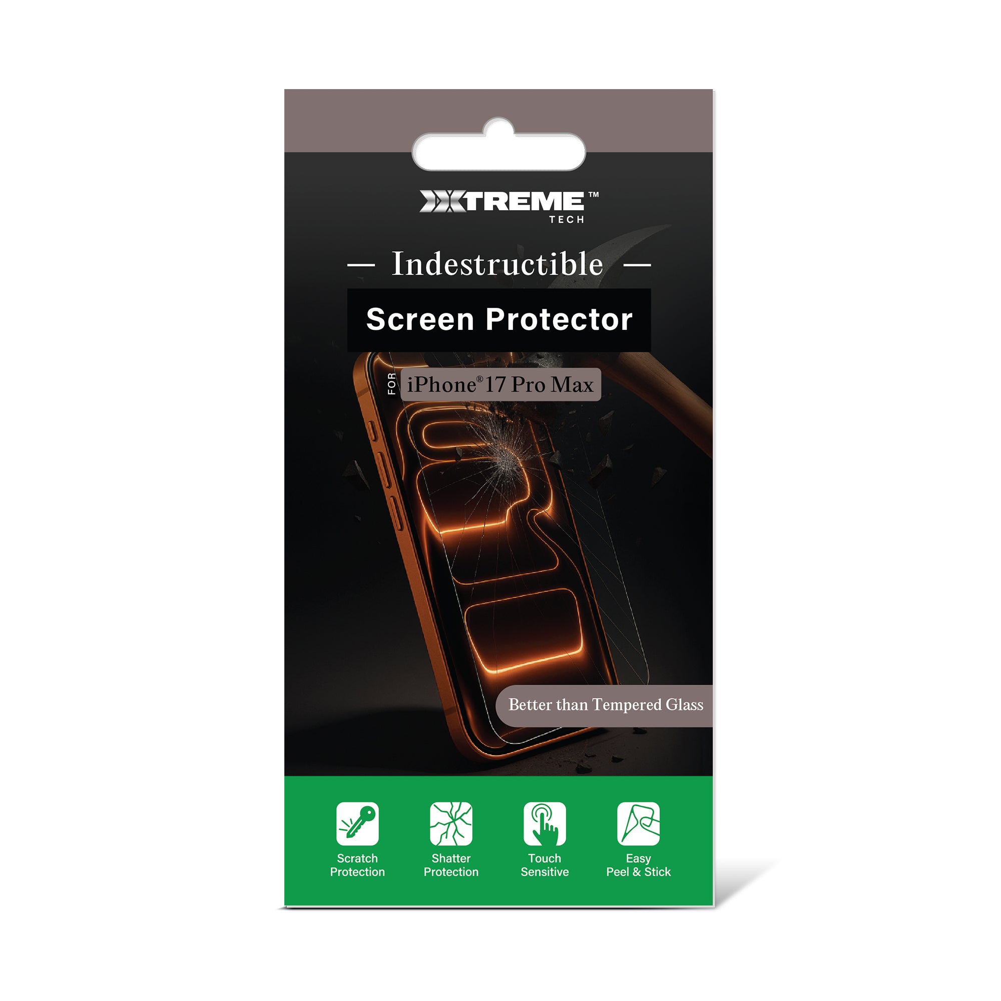Premium Indestructible Screen Protector for iPhone 17 Pro Max, Shatterproof & Scratch Resistant Glass Film, Touch Sensitive Easy Peel & Stick Installation