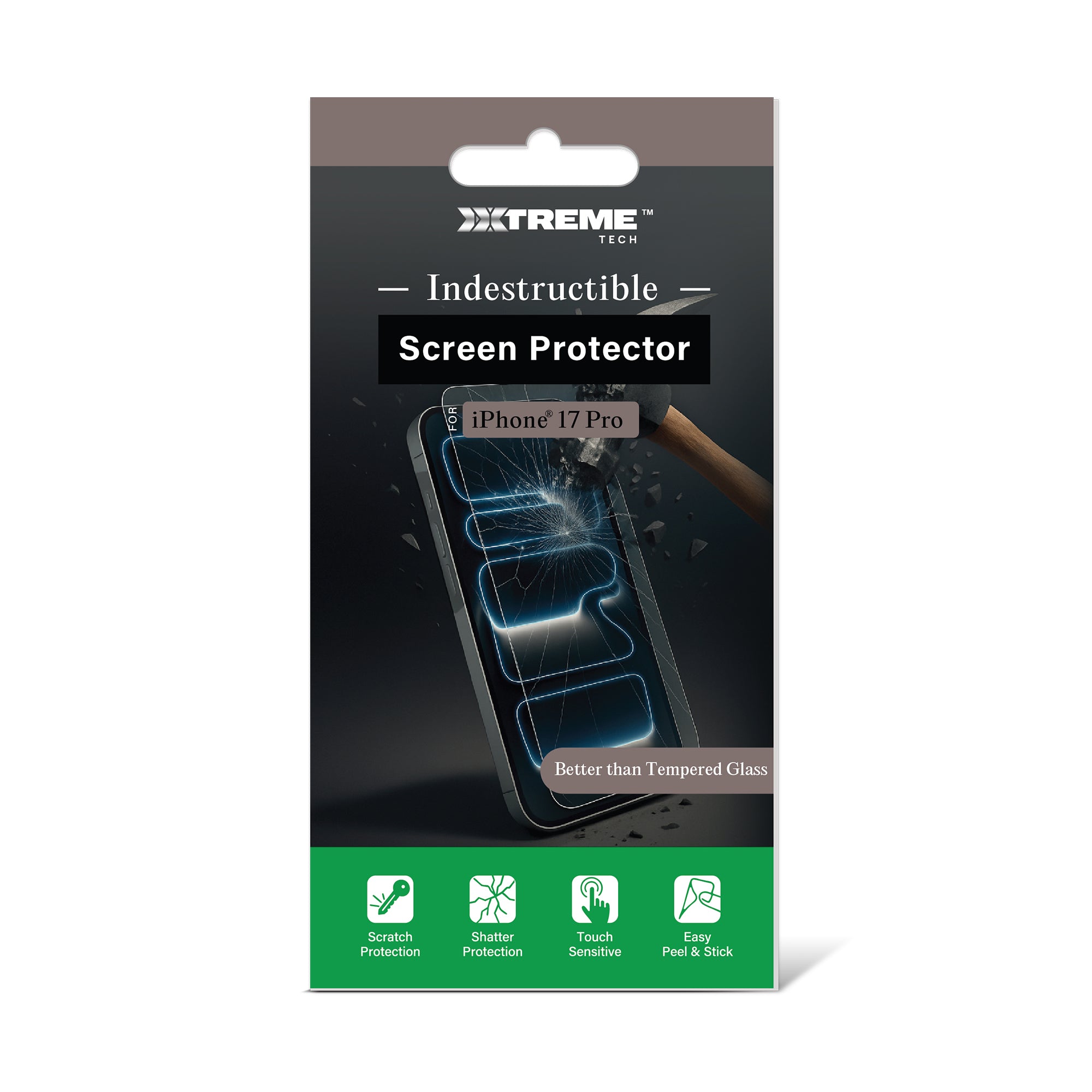Premium Indestructible Screen Protector for iPhone 17 Pro, Shatterproof & Scratch Resistant Glass Film, Touch Sensitive Easy Peel & Stick Installation